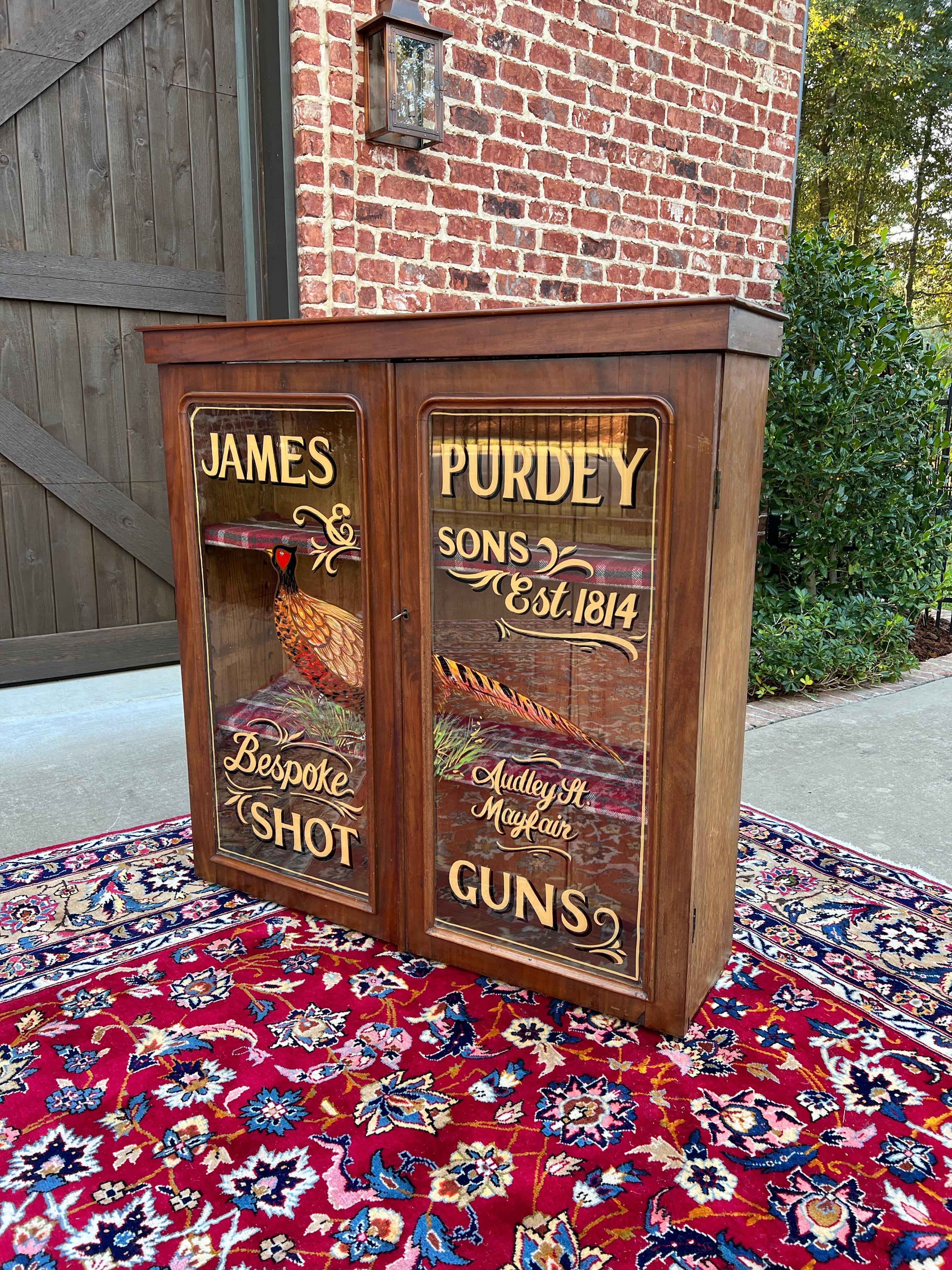 Antique English Bookcase Bookshelf Display Cabinet Mahogany Purdey Guns c.1900s 1