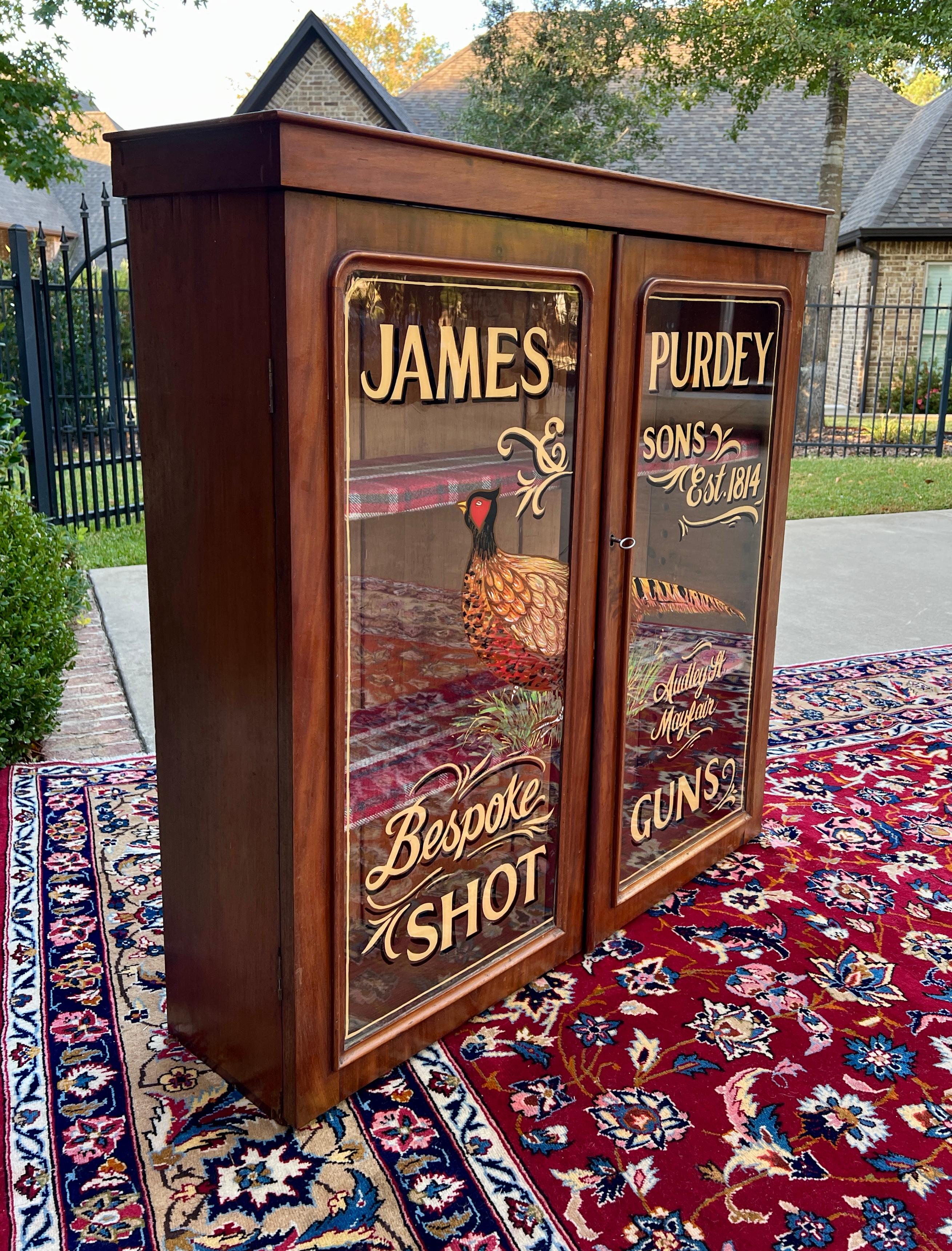 Antique English Bookcase Bookshelf Display Cabinet Mahogany Purdey Guns c.1900s 2