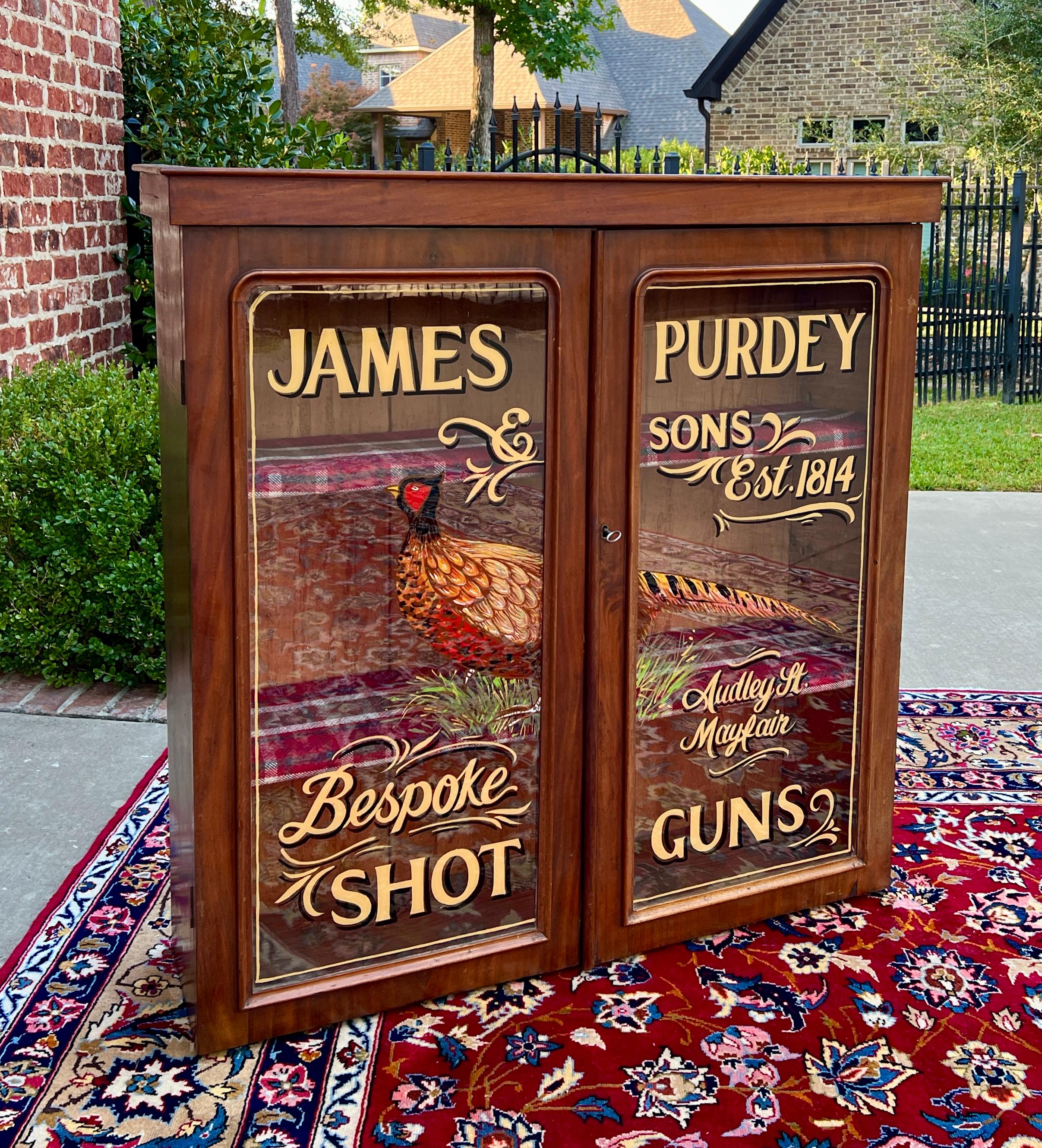 Antique English Bookcase Bookshelf Display Cabinet Mahogany Purdey Guns c.1900s 3