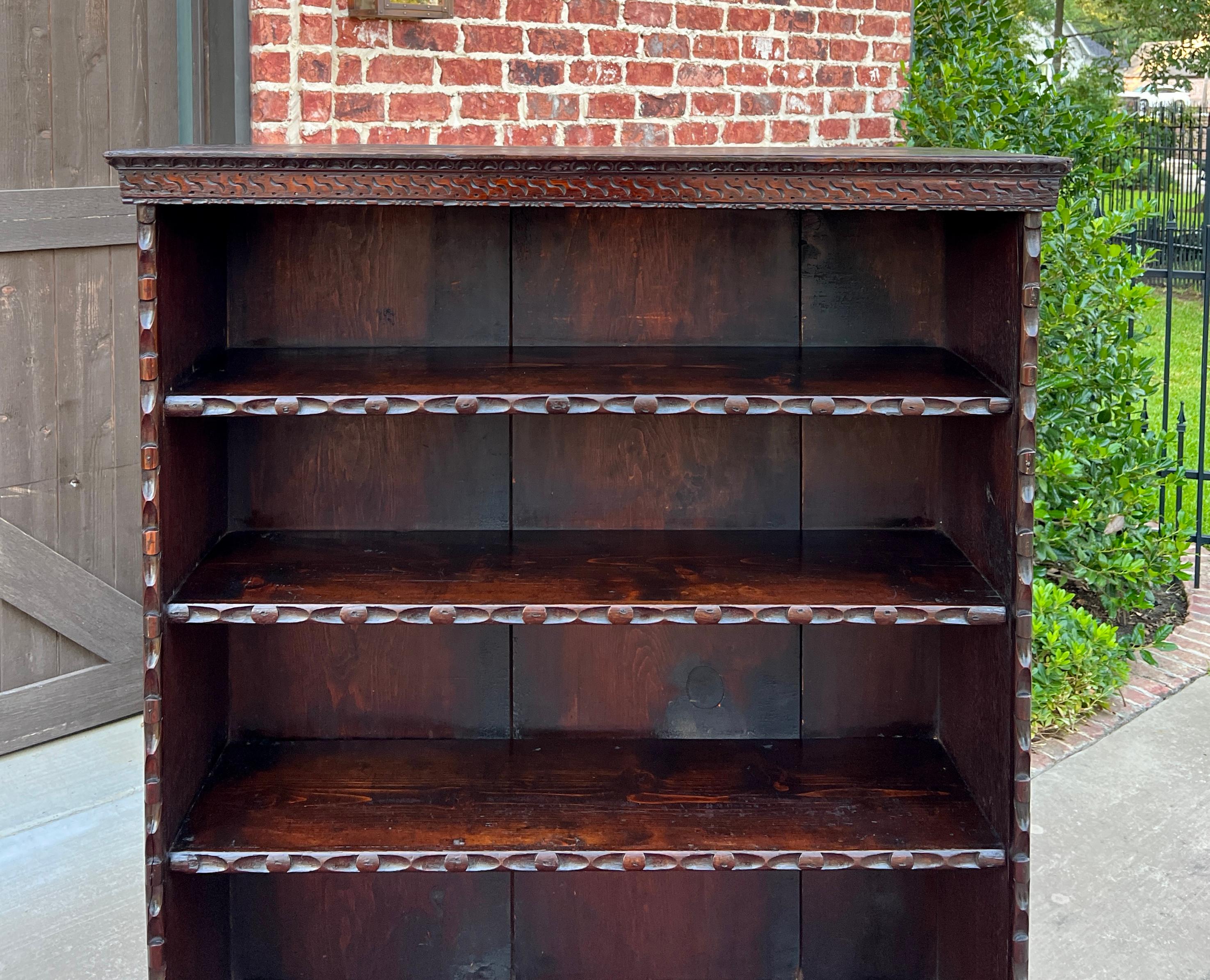 Antique English Bookcase Bookshelf Display Cabinet TALL Carved Oak c. 1900 6