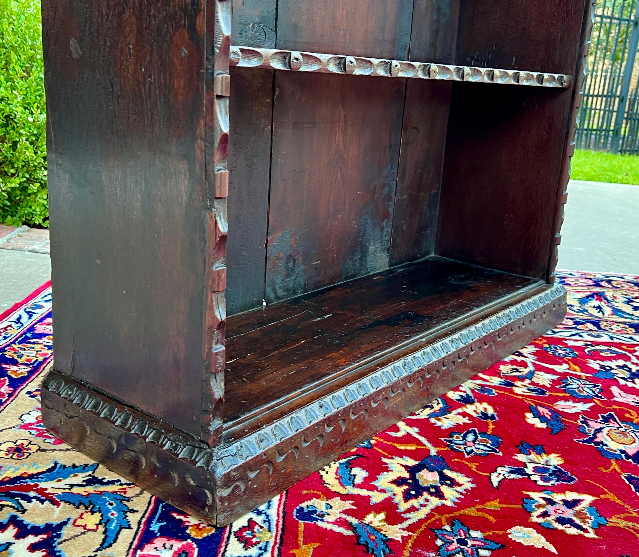 Antique English Bookcase Bookshelf Display Cabinet TALL Carved Oak c. 1900 7