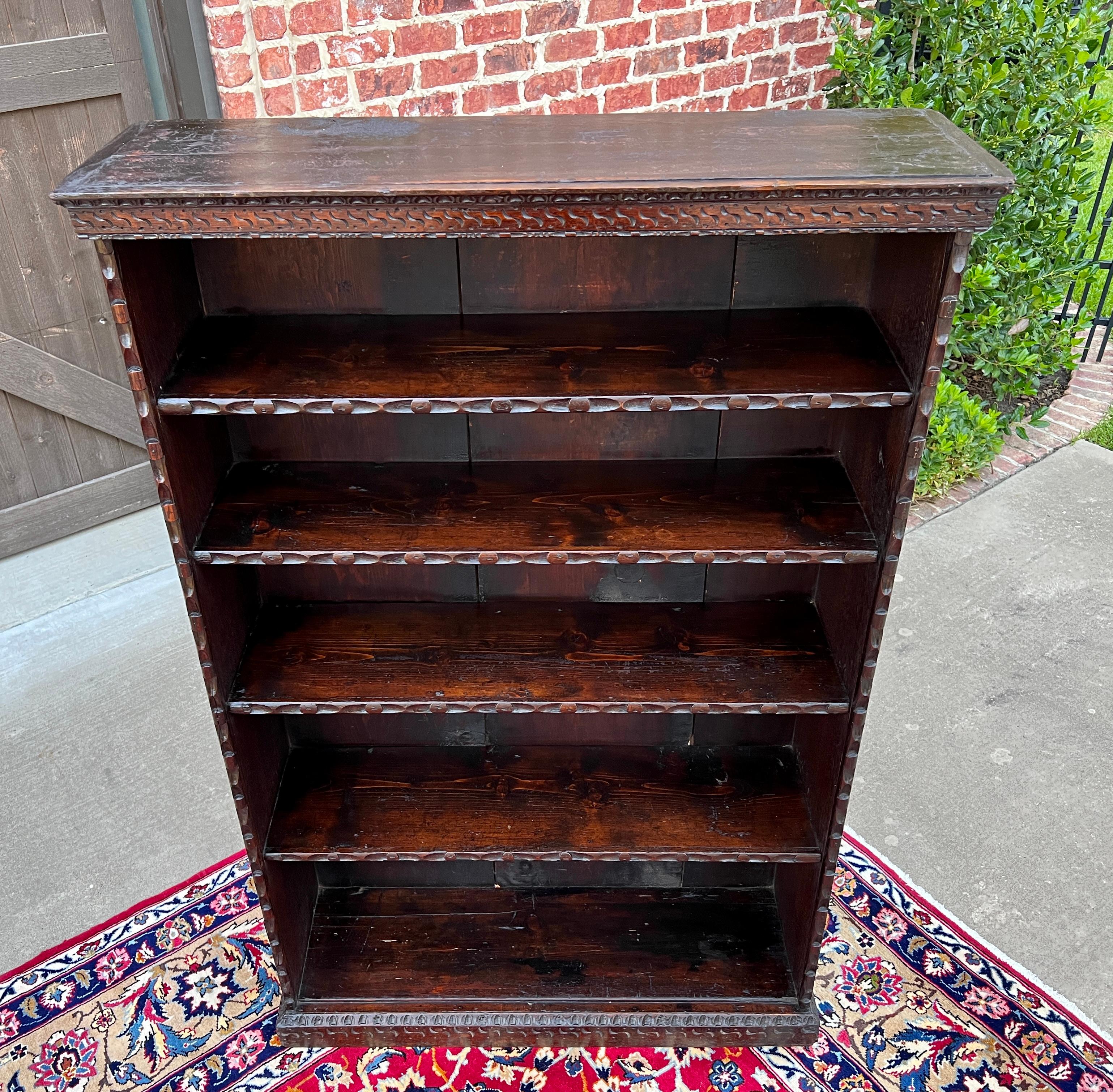 Antique English Bookcase Bookshelf Display Cabinet TALL Carved Oak c. 1900 8