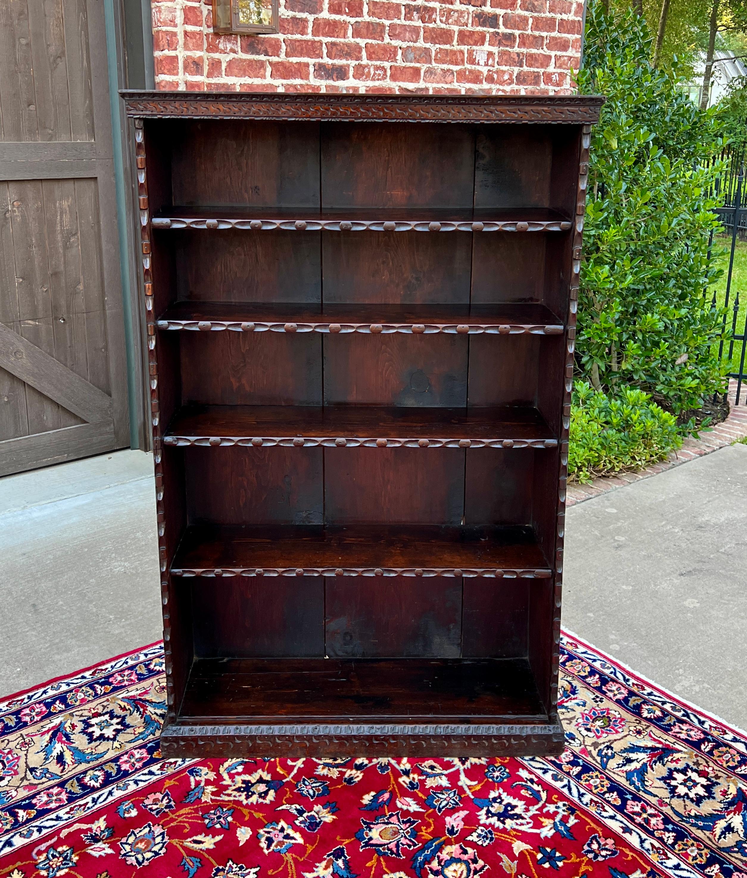 Antique English Bookcase Bookshelf Display Cabinet TALL Carved Oak c. 1900 10