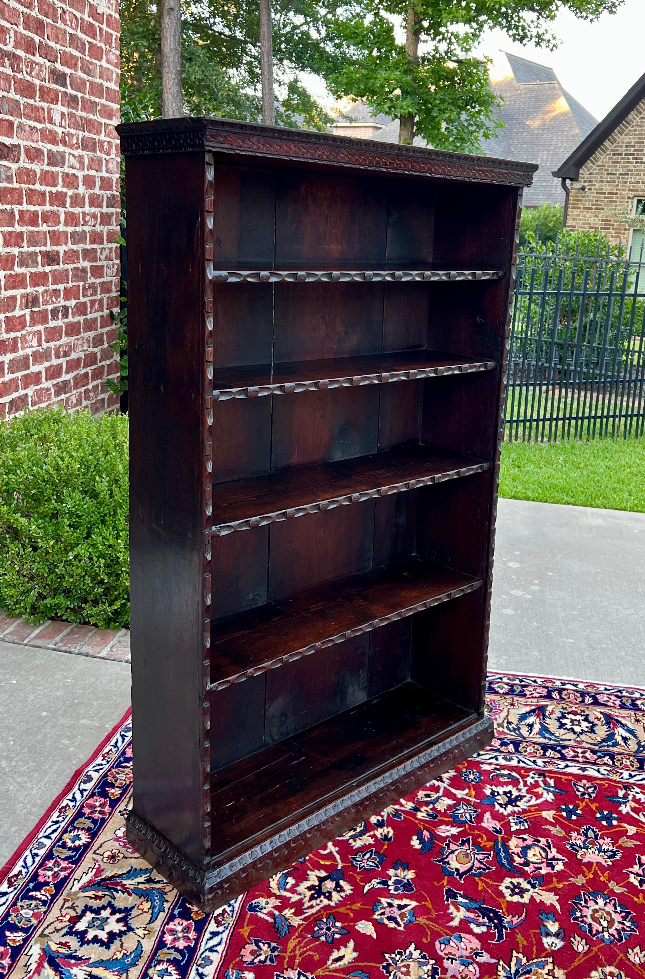 Antique English Bookcase Bookshelf Display Cabinet TALL Carved Oak c. 1900 11