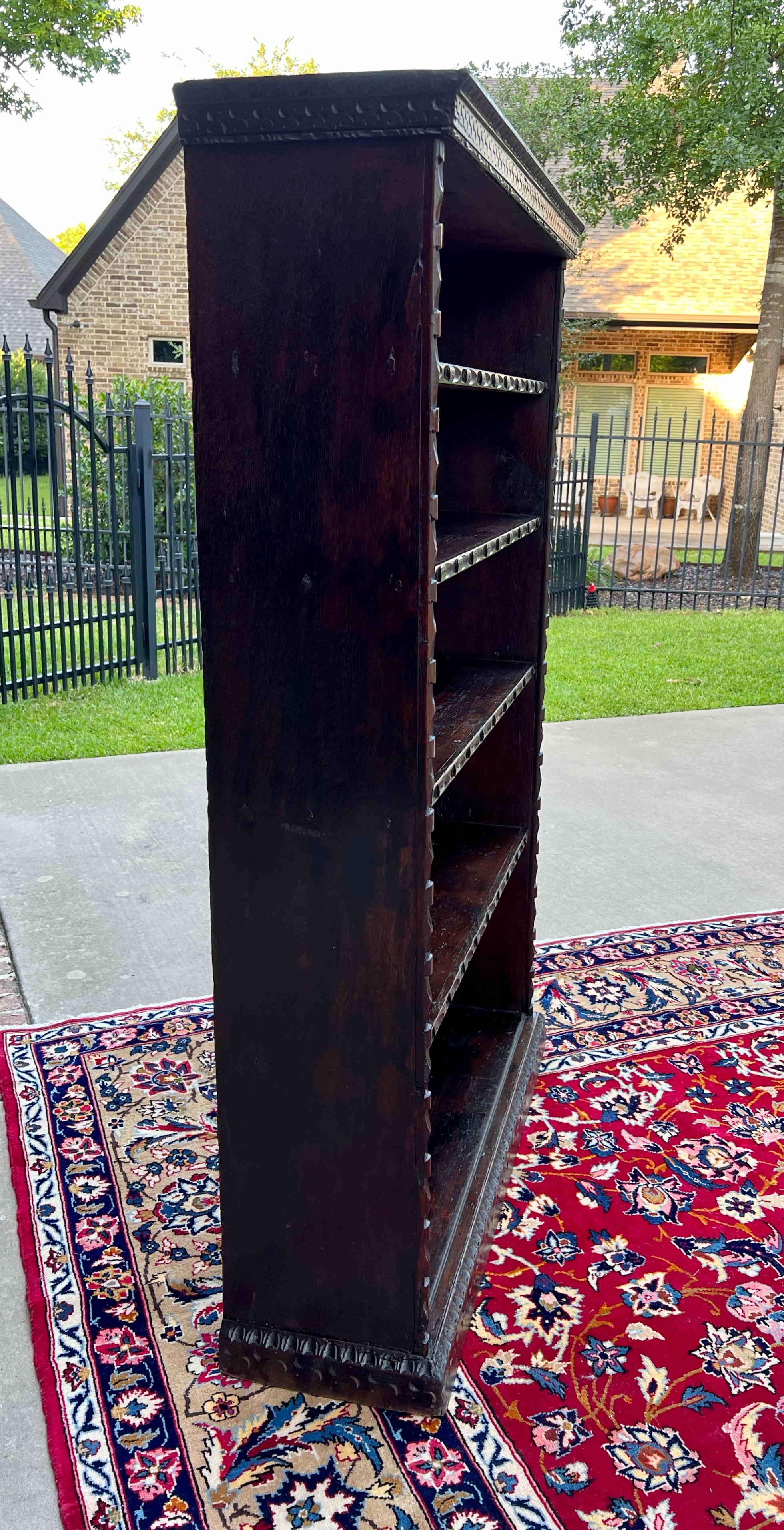 Early 20th Century Antique English Bookcase Bookshelf Display Cabinet TALL Carved Oak c. 1900
