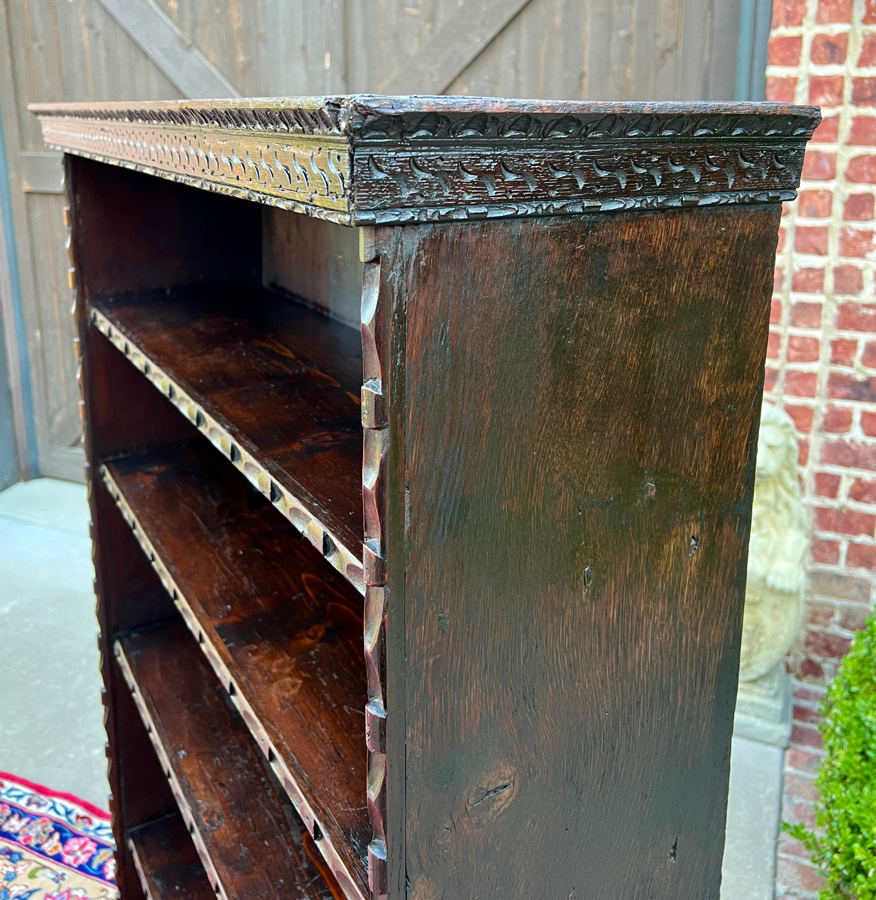 Antique English Bookcase Bookshelf Display Cabinet TALL Carved Oak c. 1900 3