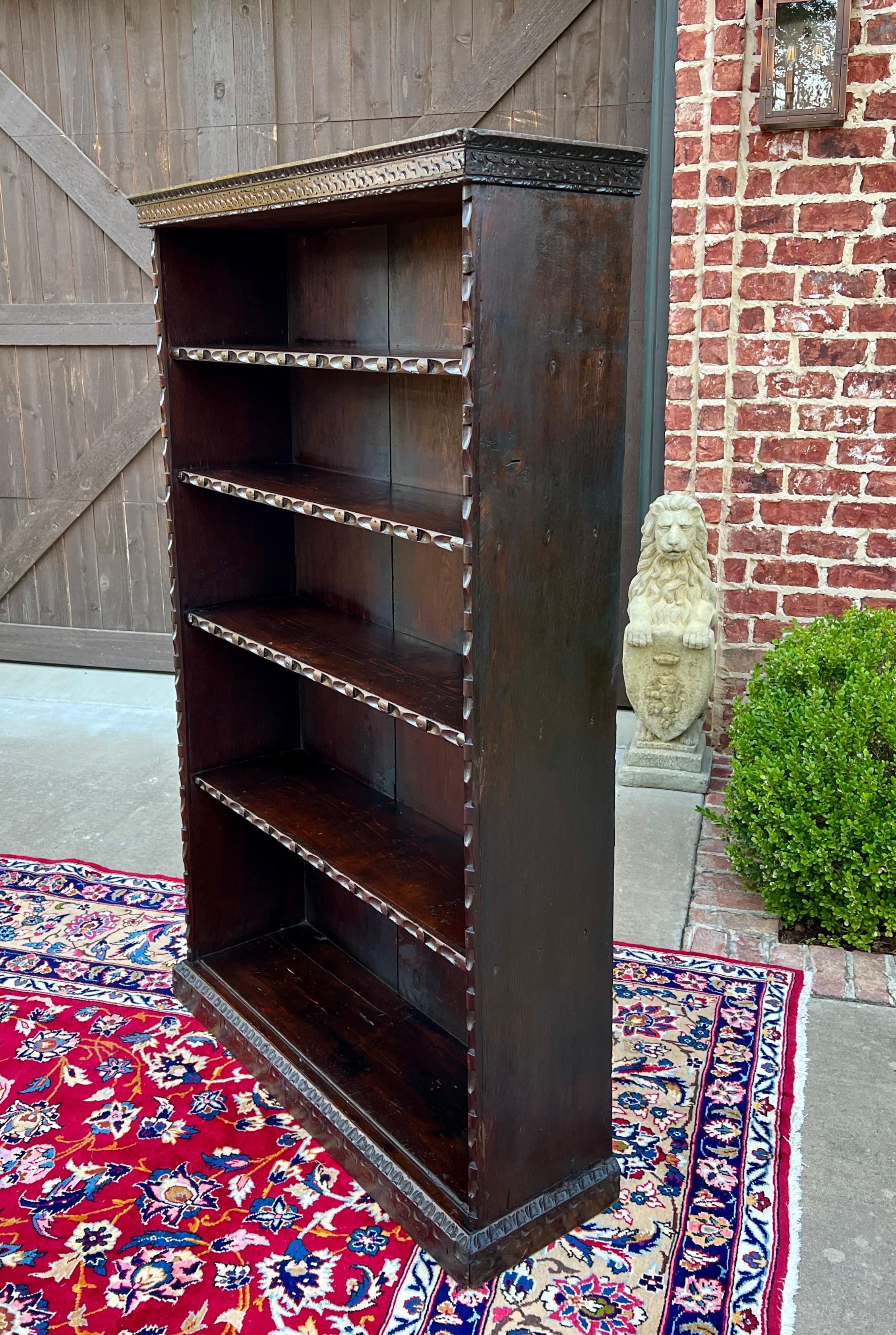 Antique English Bookcase Bookshelf Display Cabinet TALL Carved Oak c. 1900 4