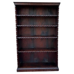 Antique English Bookcase Bookshelf Display Cabinet TALL Carved Oak c. 1900