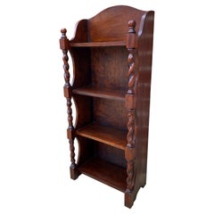 Antique English Bookcase Display Book Shelf Barley Twist Oak Petite c1920s