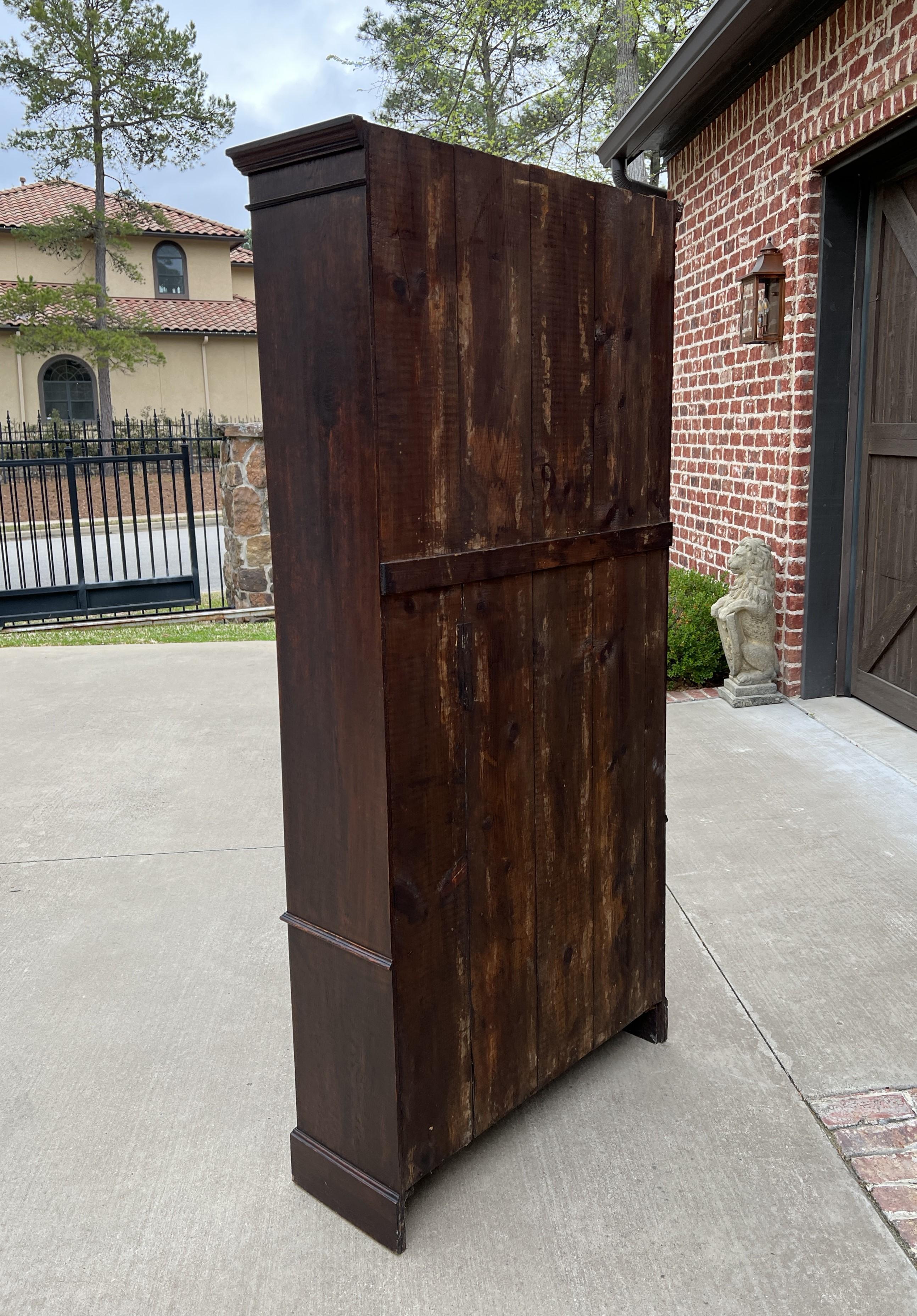 Antique English Bookcase Display Cabinet Leaded Glass Doors Bonnet Top Oak 5
