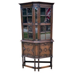 Antique English Bookcase Display China Cabinet Vitrine Jacobean Tudor Oak c.1900