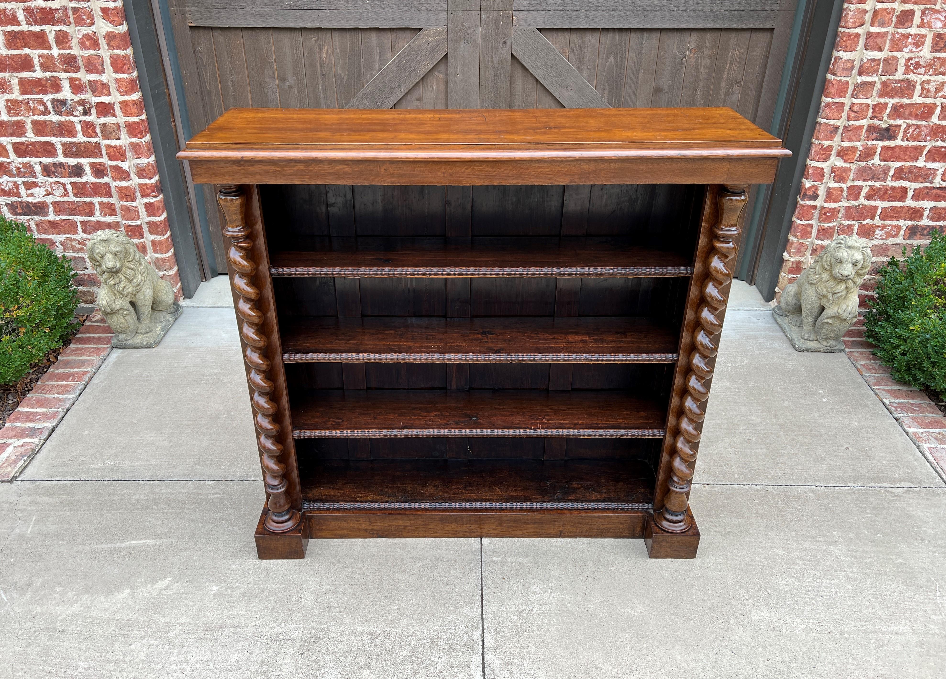 Arts and Crafts Antique English Bookcase Display Shelf Cabinet Barley Twist Oak C. 1920s