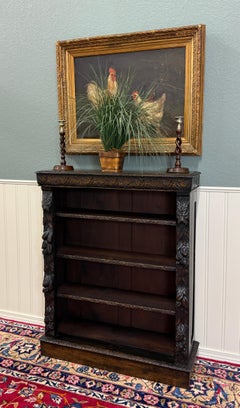 Antique English Bookcase Display Shelf Cabinet Carved Oak C., circa 1920s