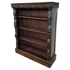 Antique English Bookcase Display Shelf Cabinet Carved Oak C., circa 1920s