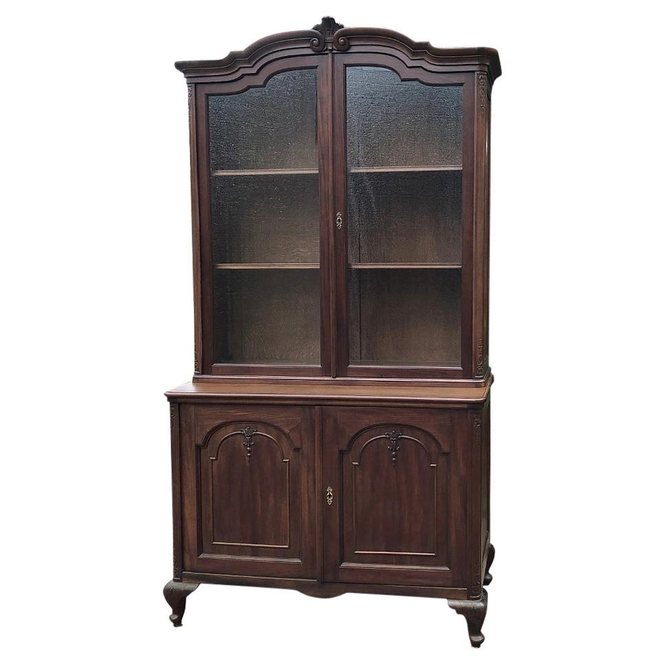 Antique English Bookcase in Mahogany, Queen Anne Style