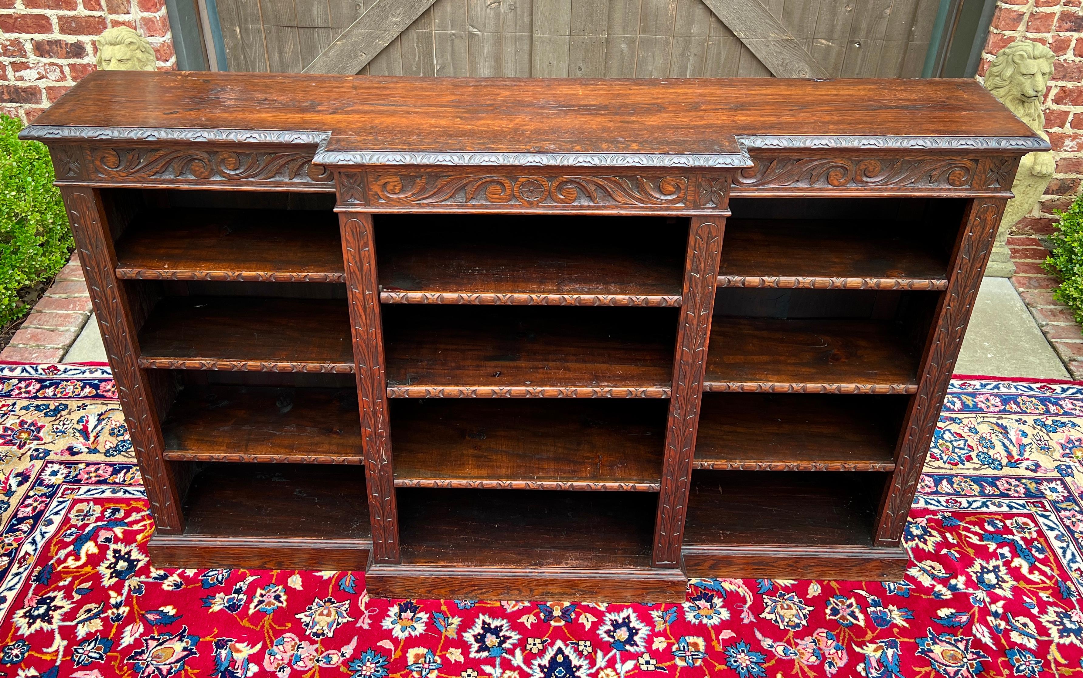 Antique English Bookcase Stepback Bookshelf Display Cabinet Oak c. 1900s 5