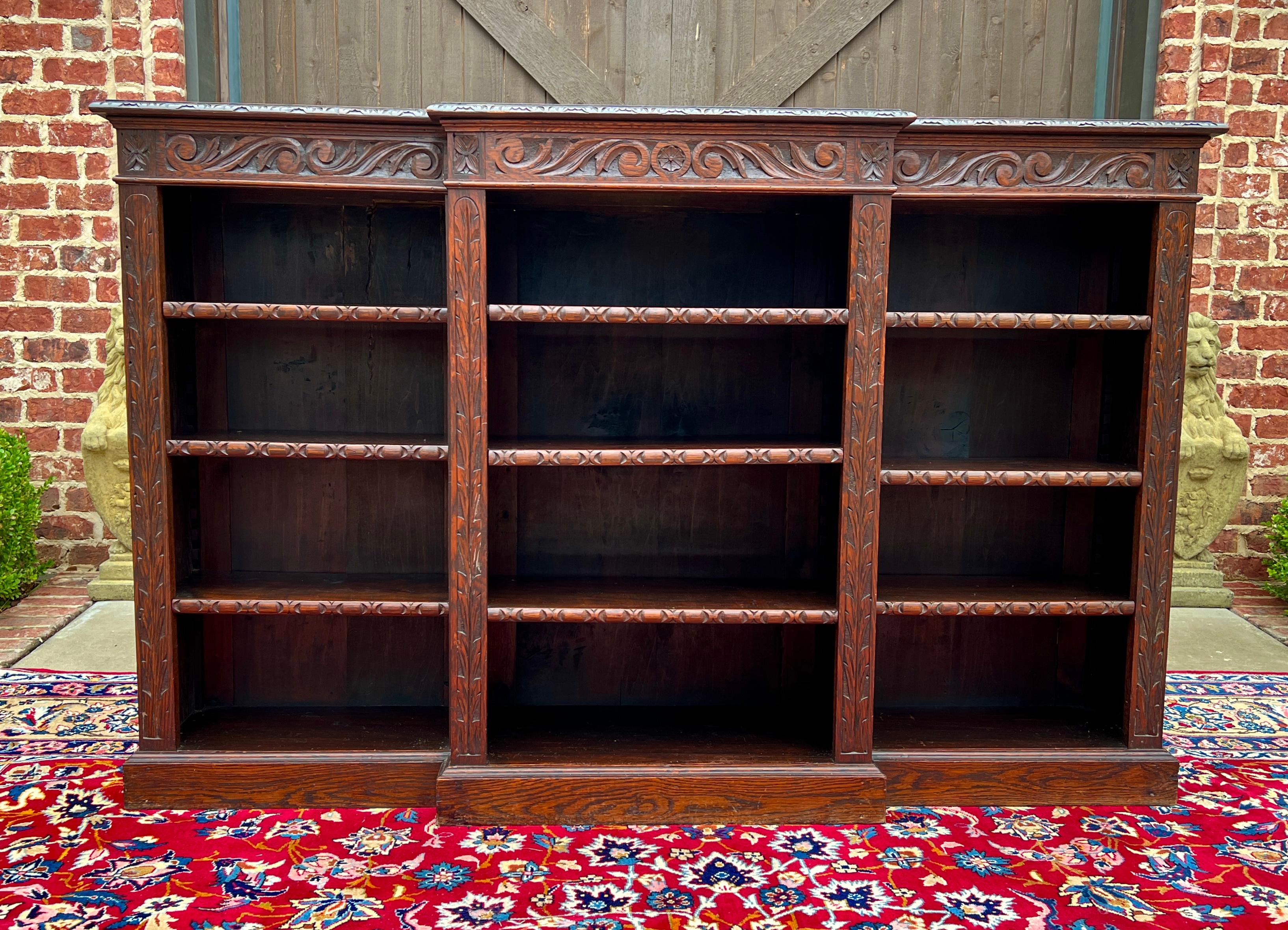 Antique English Bookcase Stepback Bookshelf Display Cabinet Oak c. 1900s 6