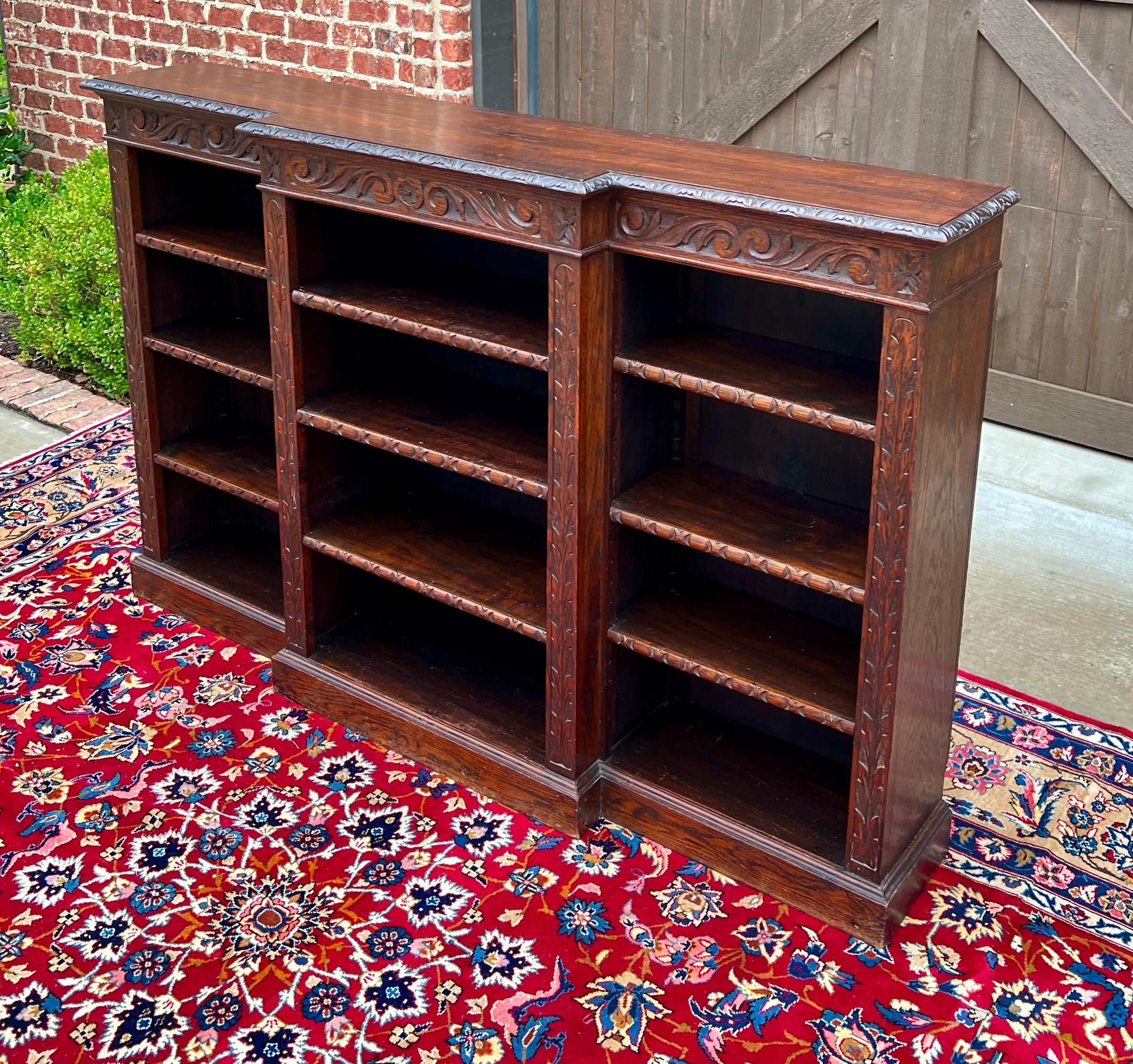 Antique English Bookcase Stepback Bookshelf Display Cabinet Oak c. 1900s 7