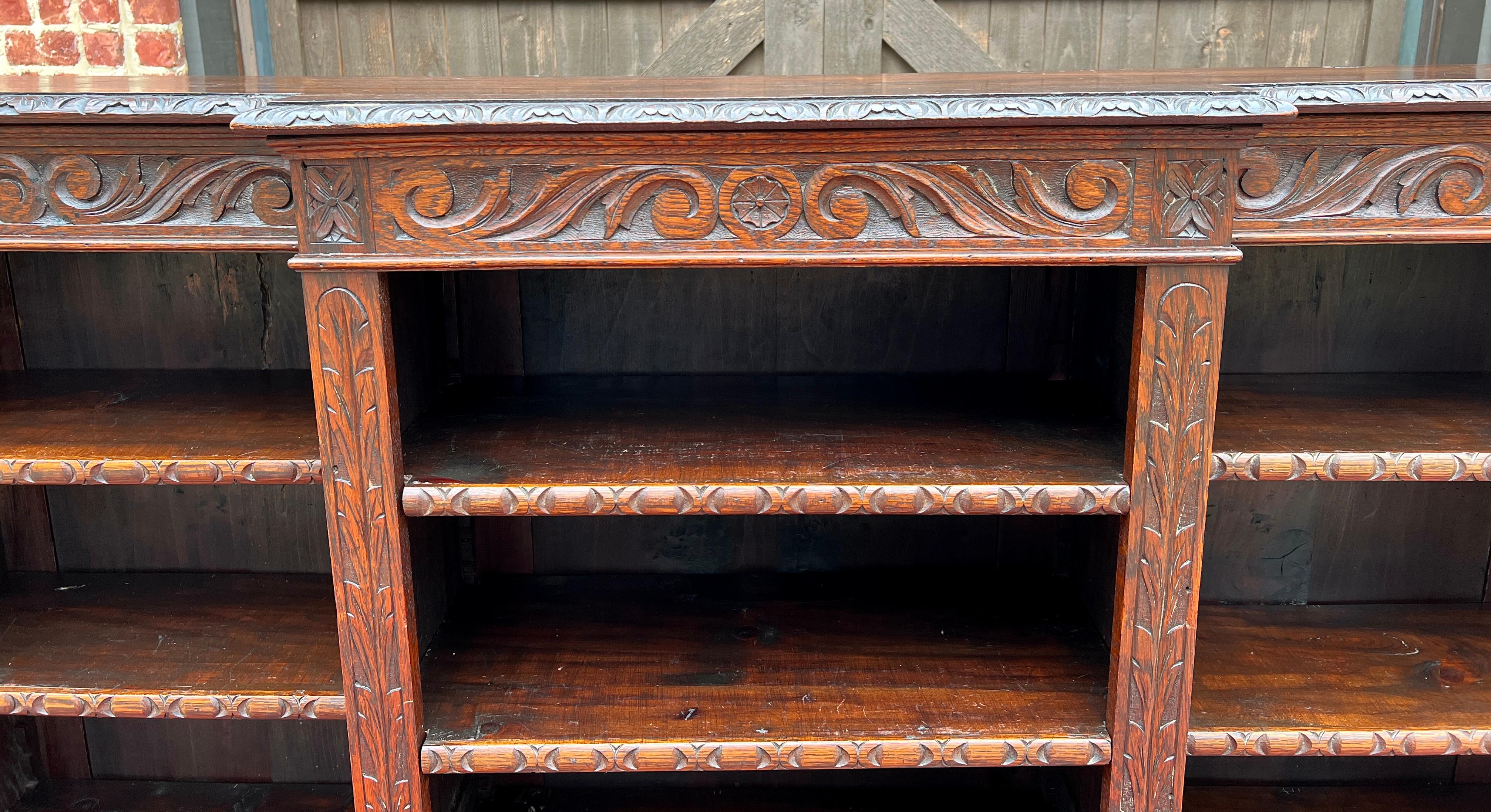 Antique English Bookcase Stepback Bookshelf Display Cabinet Oak c. 1900s 8