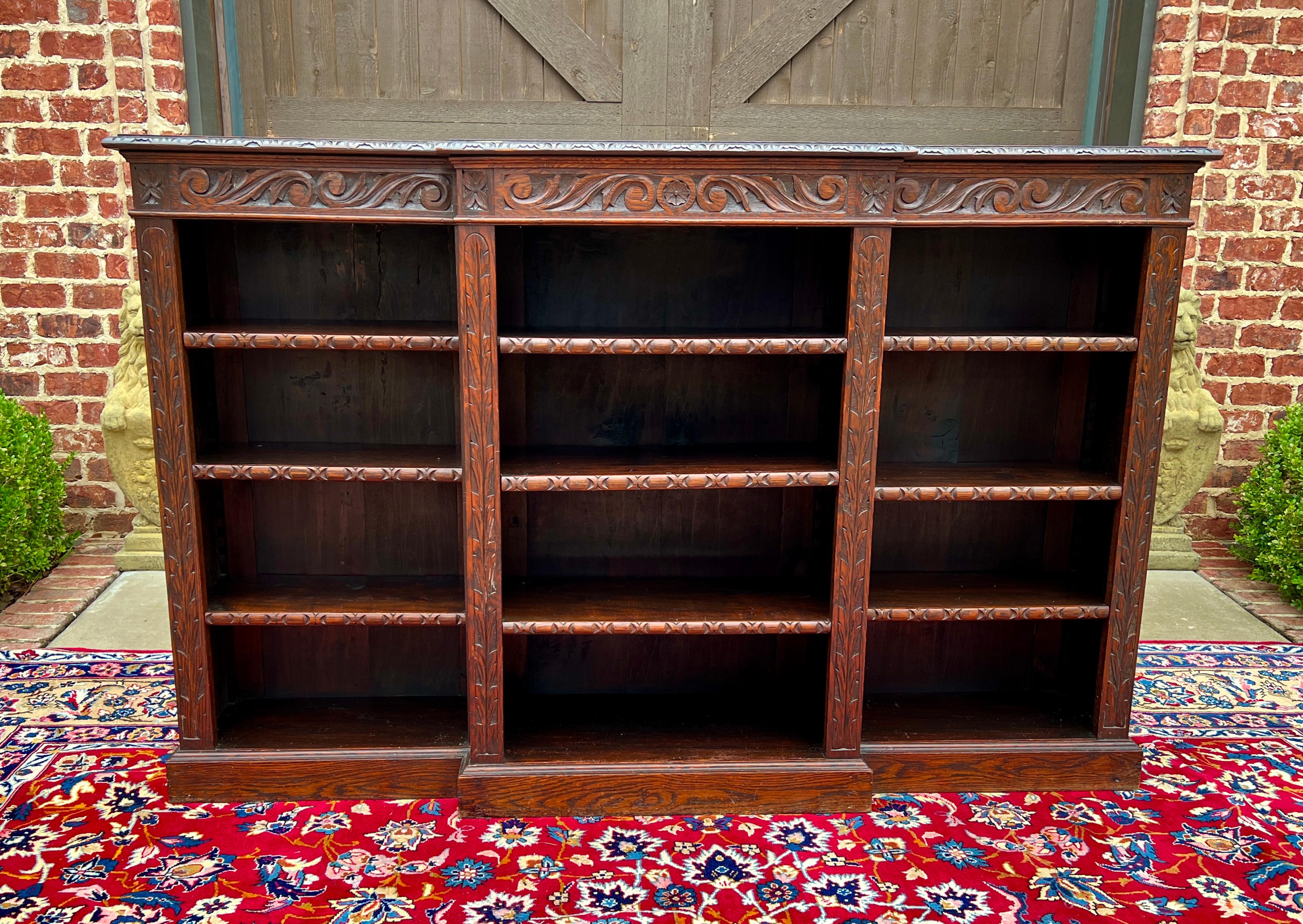 Antique English Bookcase Stepback Bookshelf Display Cabinet Oak c. 1900s 9