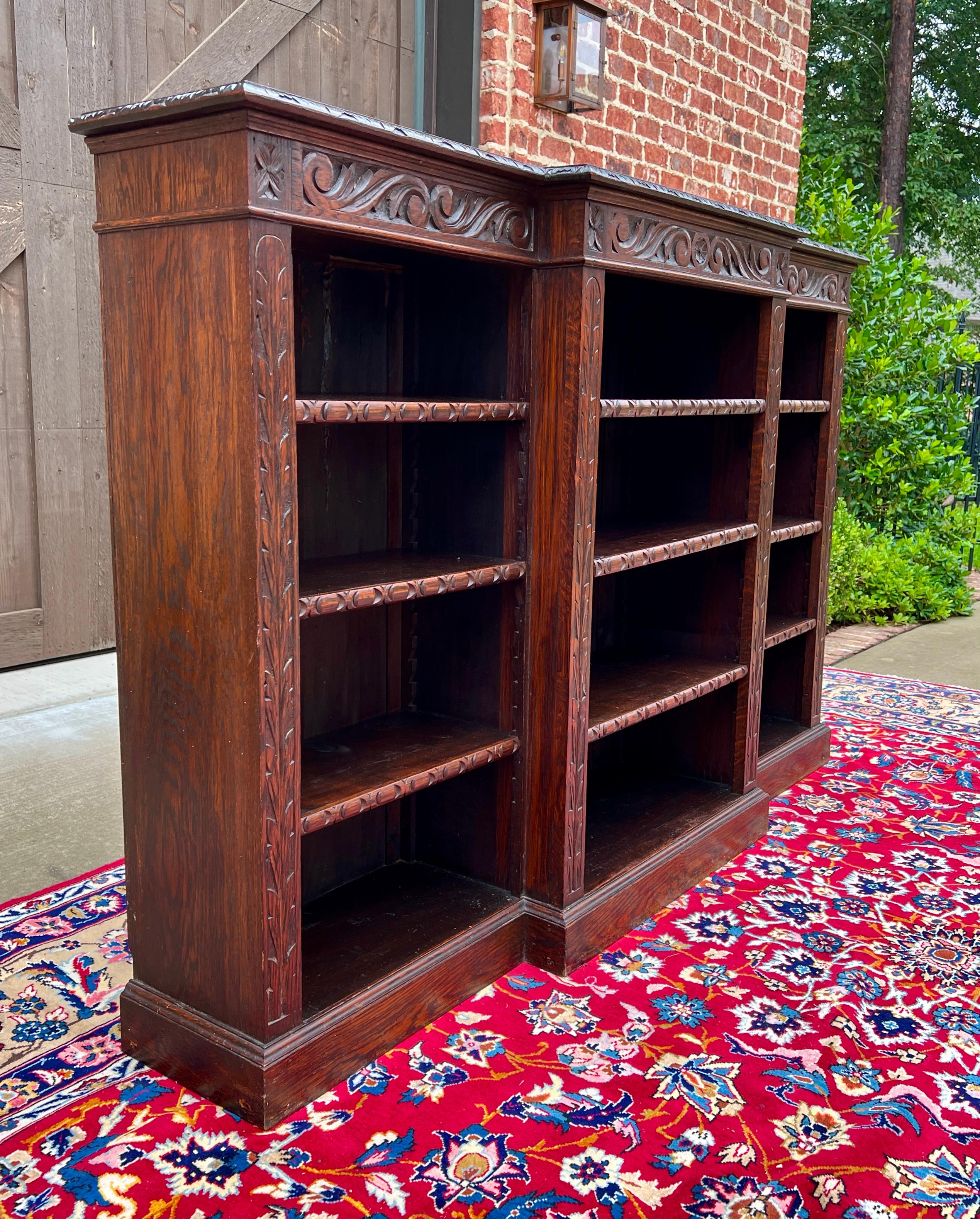 Antique English Bookcase Stepback Bookshelf Display Cabinet Oak c. 1900s 10