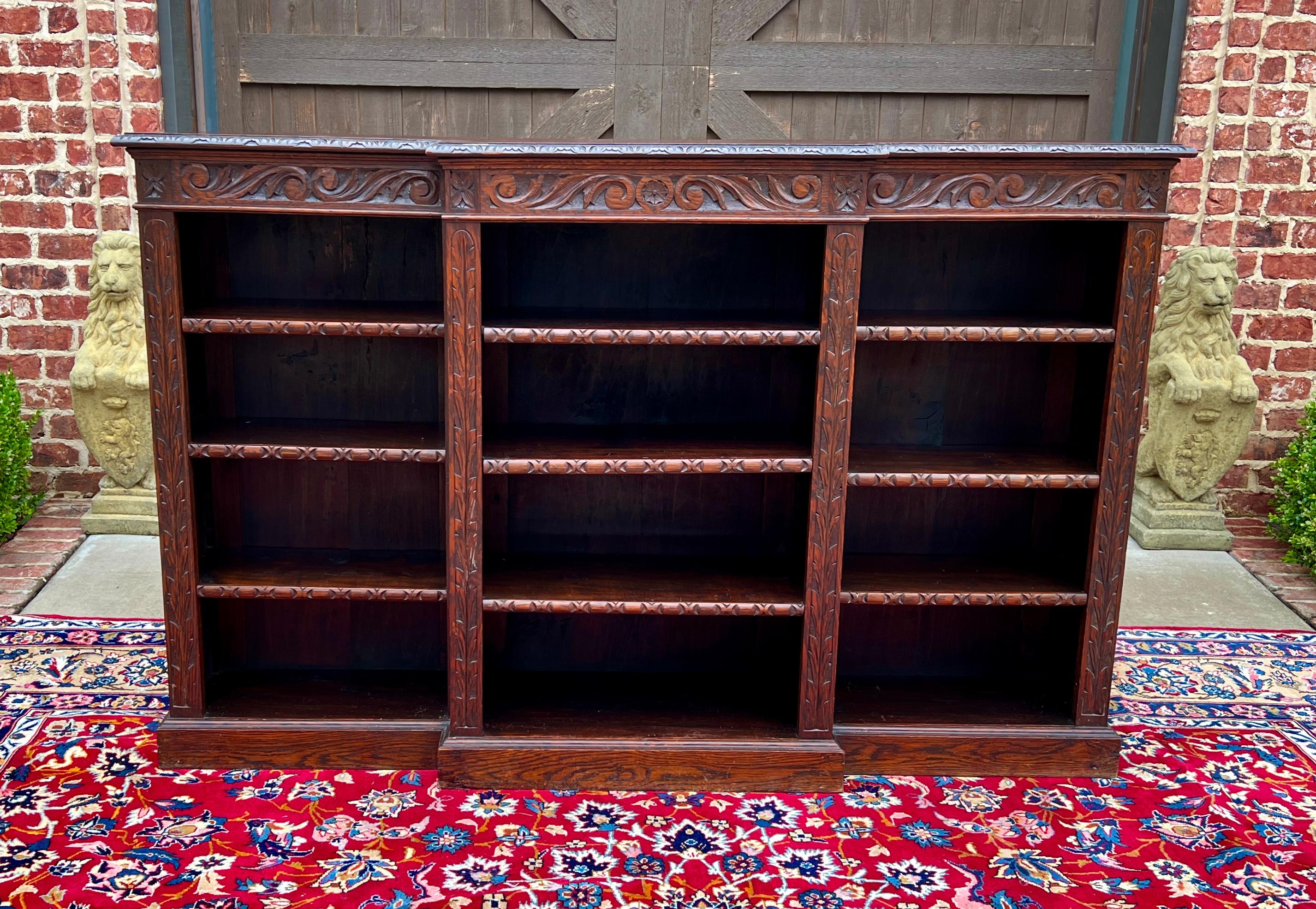 Arts and Crafts Antique English Bookcase Stepback Bookshelf Display Cabinet Oak c. 1900s