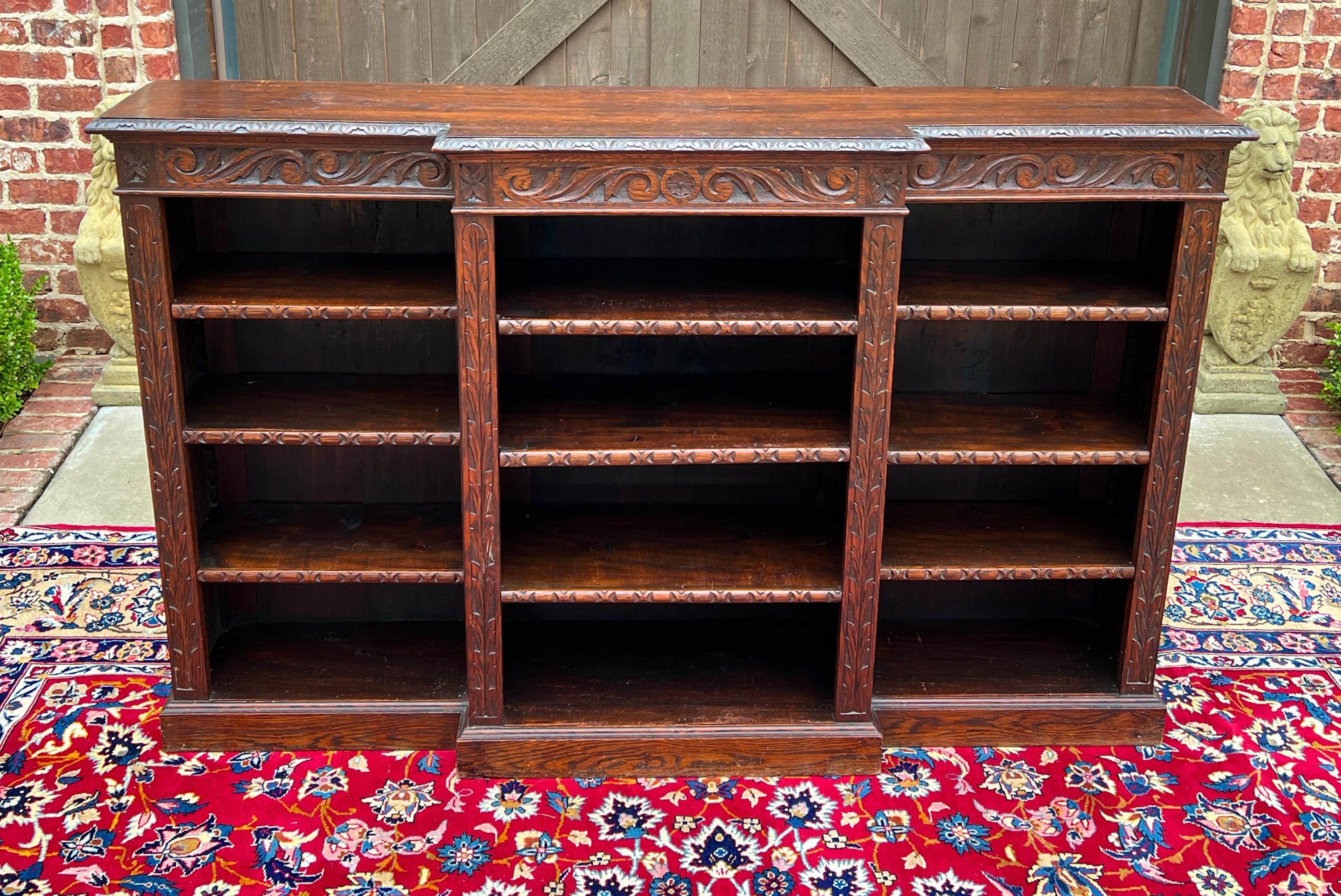 Antique English Bookcase Stepback Bookshelf Display Cabinet Oak c. 1900s 2