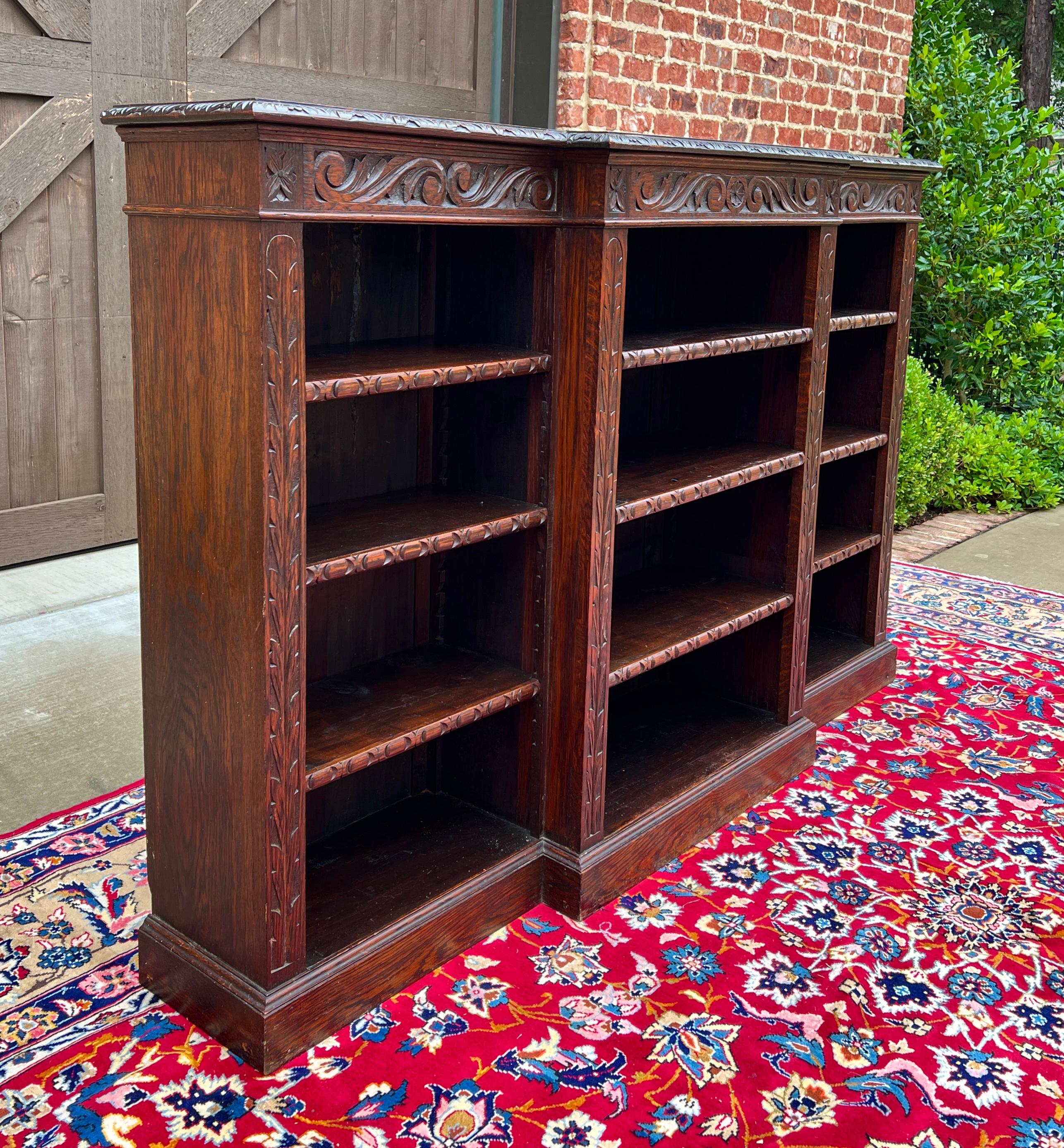 Antique English Bookcase Stepback Bookshelf Display Cabinet Oak c. 1900s 3