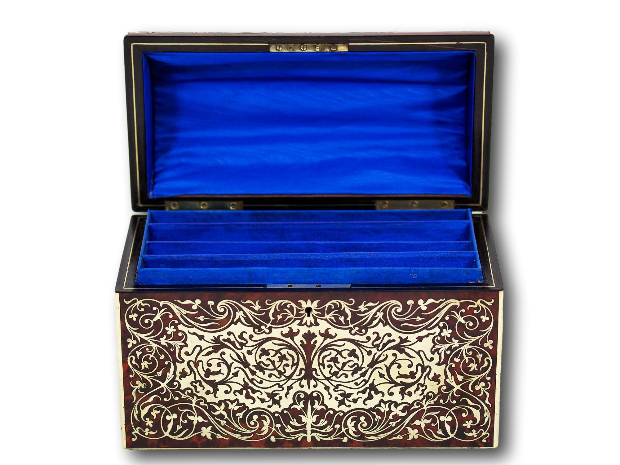 Brass Antique English Boulle Stationery Box by Leuchars & Sons For Sale