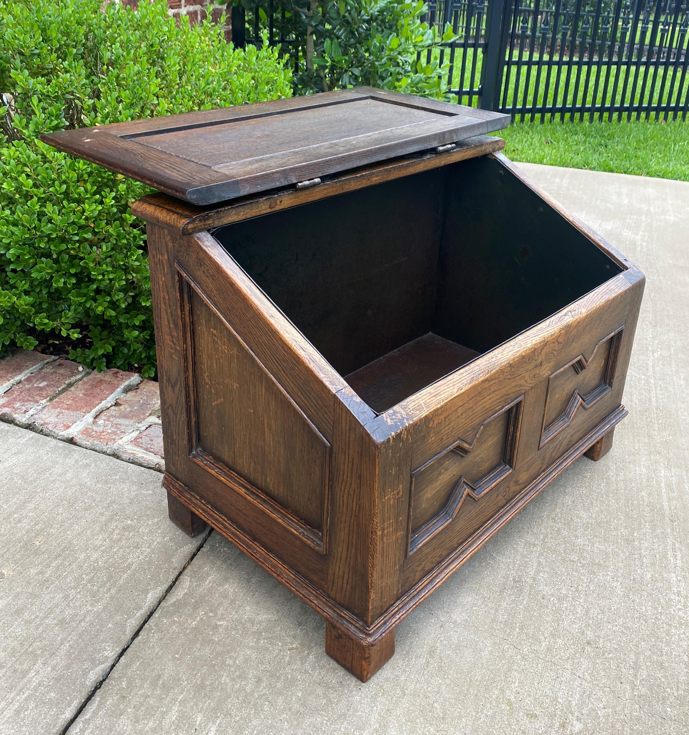 Antique English Box Chest Trunk Blanket Fire Box Chest Jacobean Tudor Oak  5