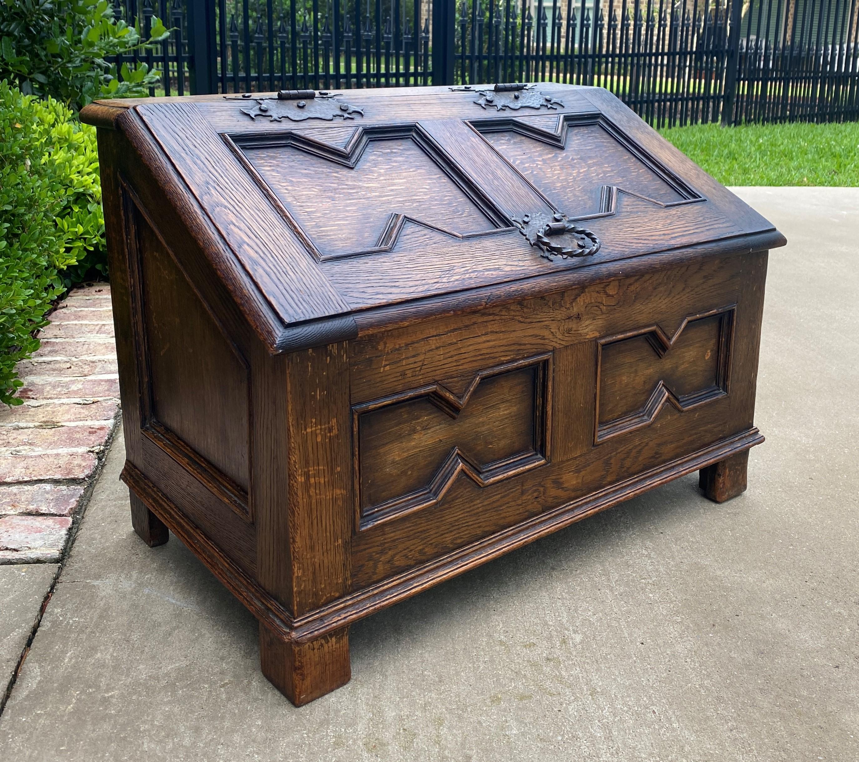 Antique English Box Chest Trunk Blanket Fire Box Chest Jacobean Tudor Oak  9