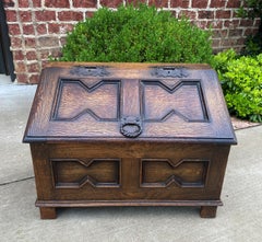 Antique English Box Chest Trunk Blanket Fire Box Chest Jacobean Tudor Oak