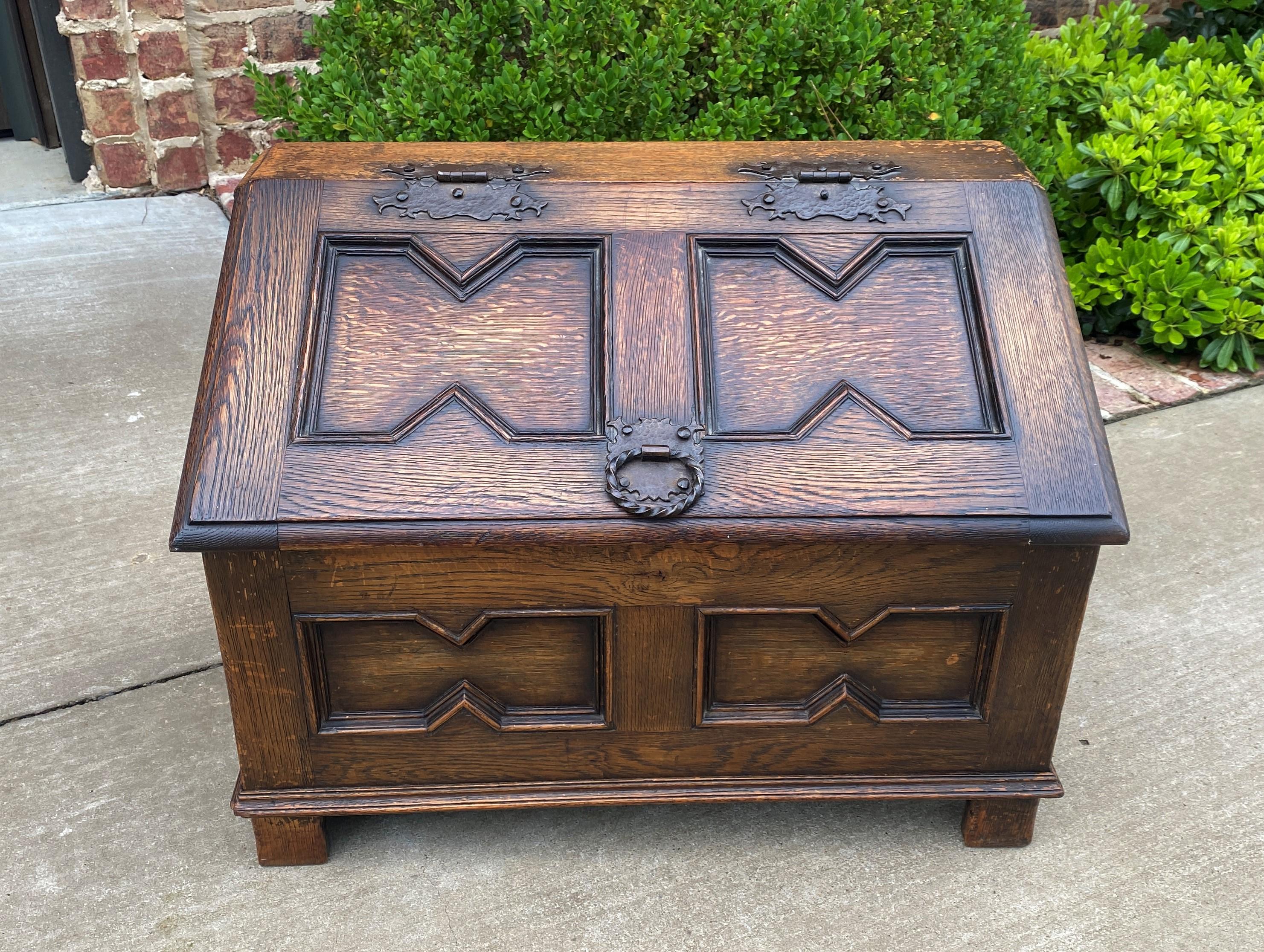 Antique English Box Chest Trunk Blanket Fire Box Chest Jacobean Tudor Oak  3