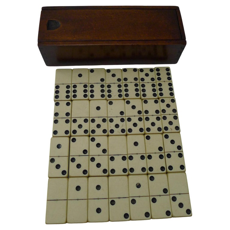 Antique English Boxed Bone & Wood Dominoes For Sale