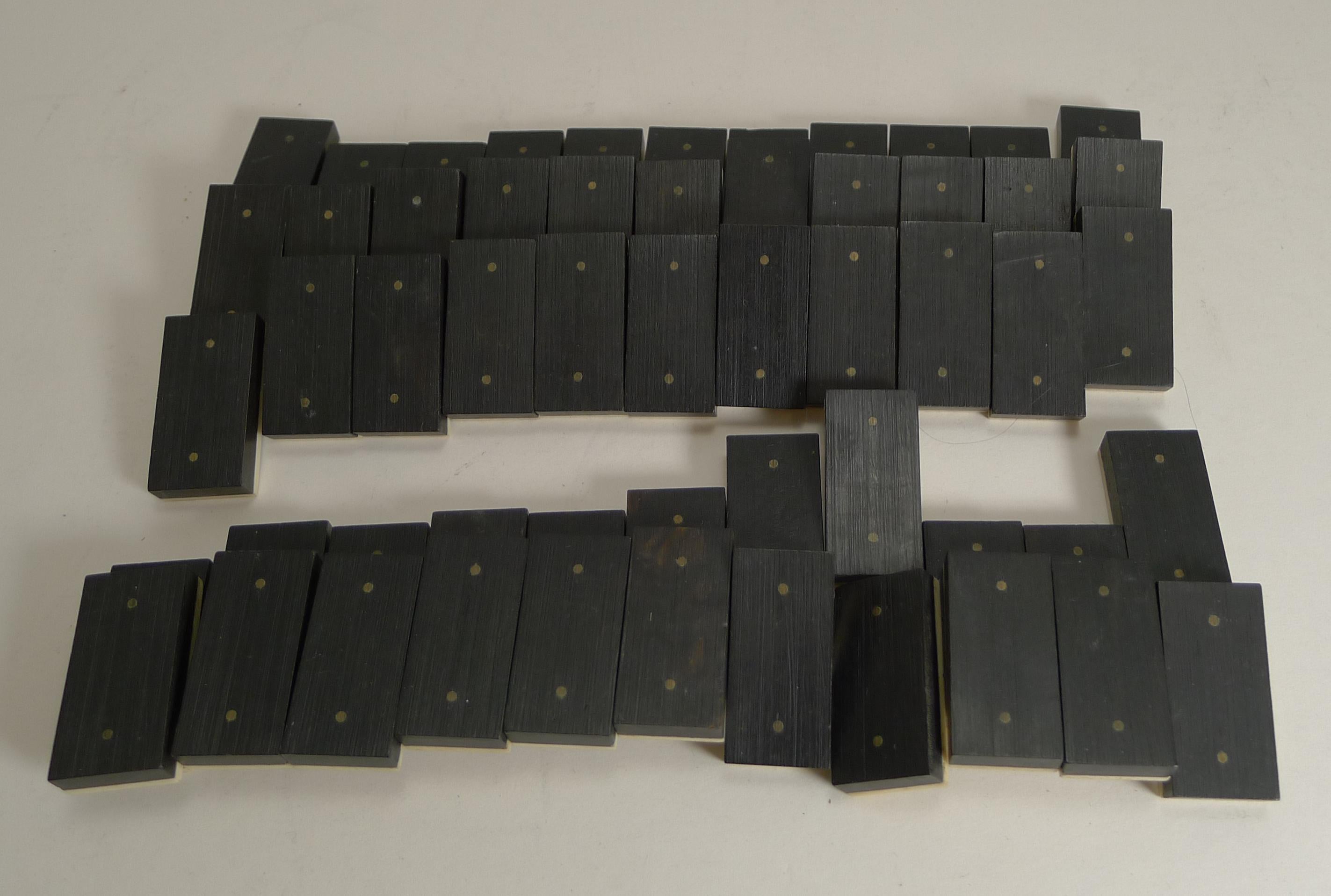Antique English Boxed Set Bone and Ebony Wood Double Nines Dominoes In Good Condition In Bath, GB