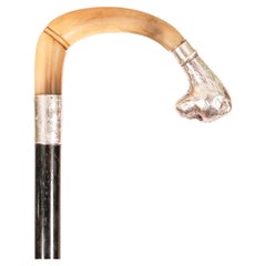 Antique English Boxer Dogs Head Walking Cane Stick 20th Century