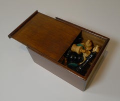 Antique English Boxwood Chess Set With Storage Box c.1910