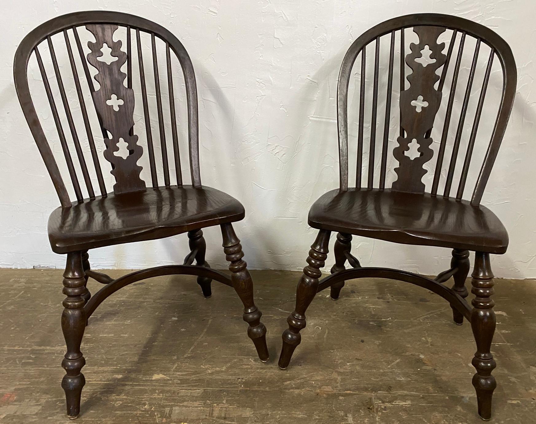 Wood Set of Four (4) Antique English Brace Back Windsor Chairs For Sale