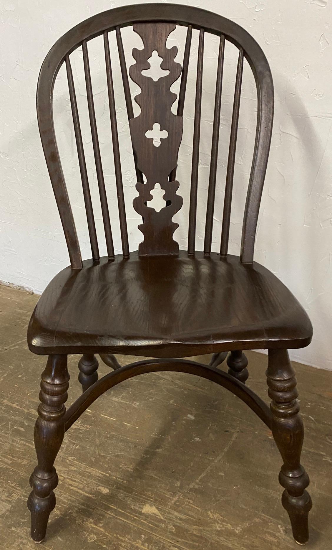 Wood Set of Four (4) Antique English Brace Back Windsor Chairs For Sale