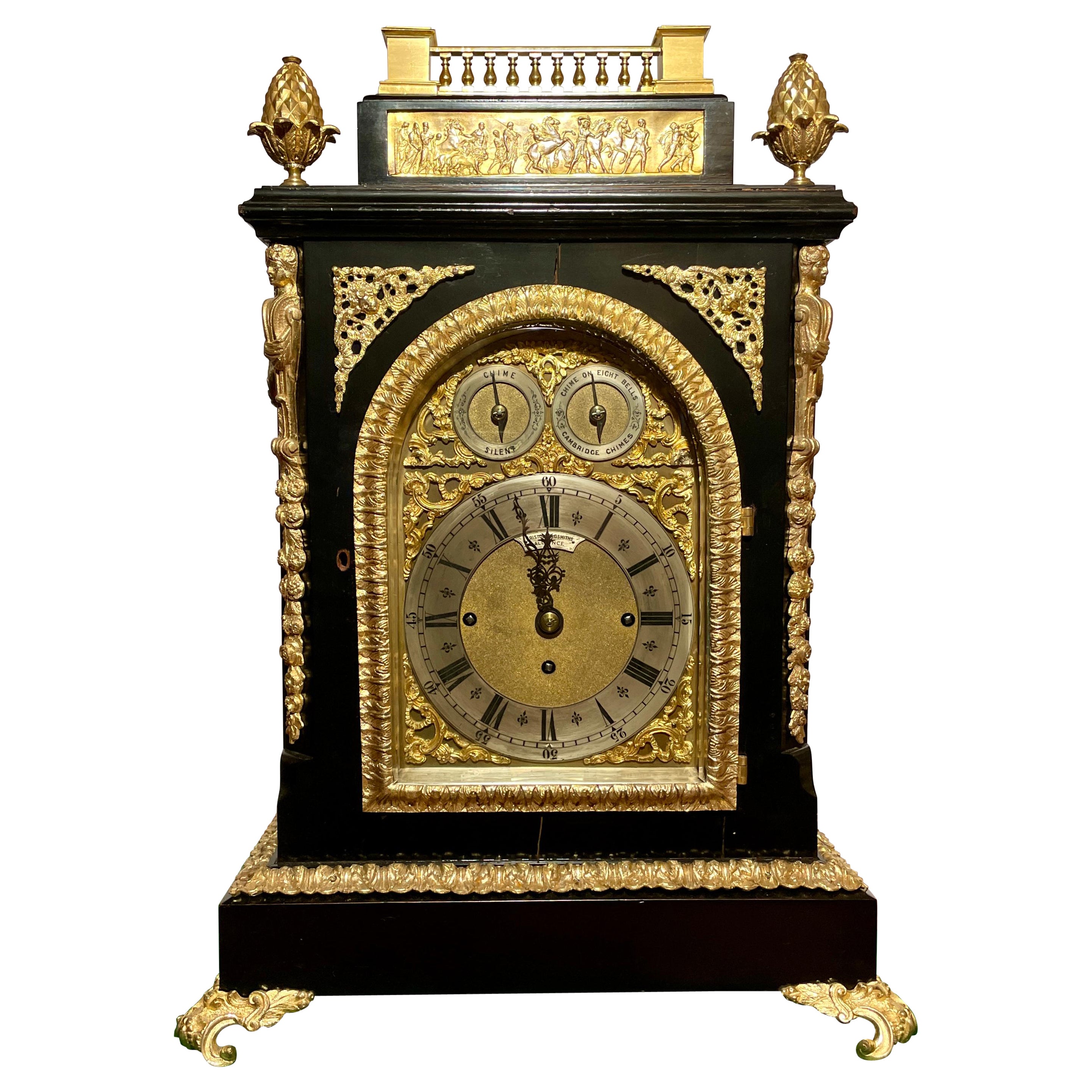 Antique English Bracket Clock Triple Fusee Chiming on Eight Bells, circa 1880