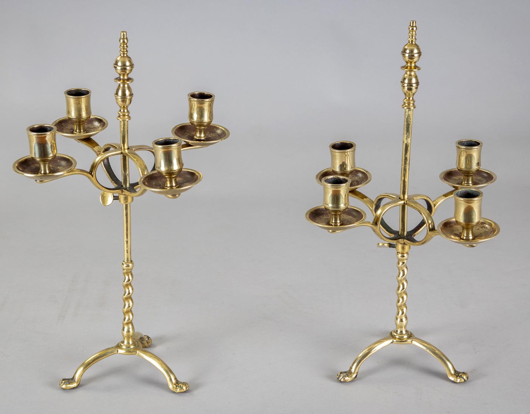 Victorian Antique English Brass Adjustable Candelabra, Pair For Sale