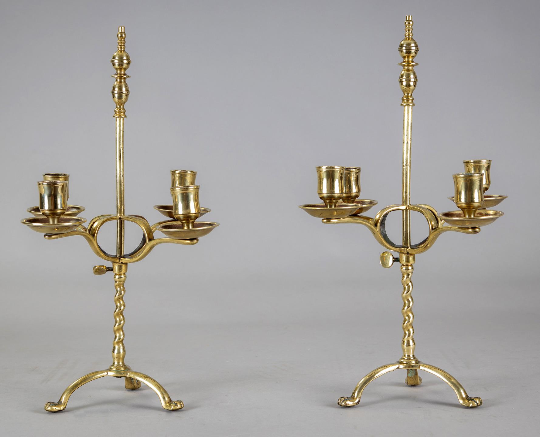 Antique English Brass Adjustable Candelabra, Pair For Sale 1