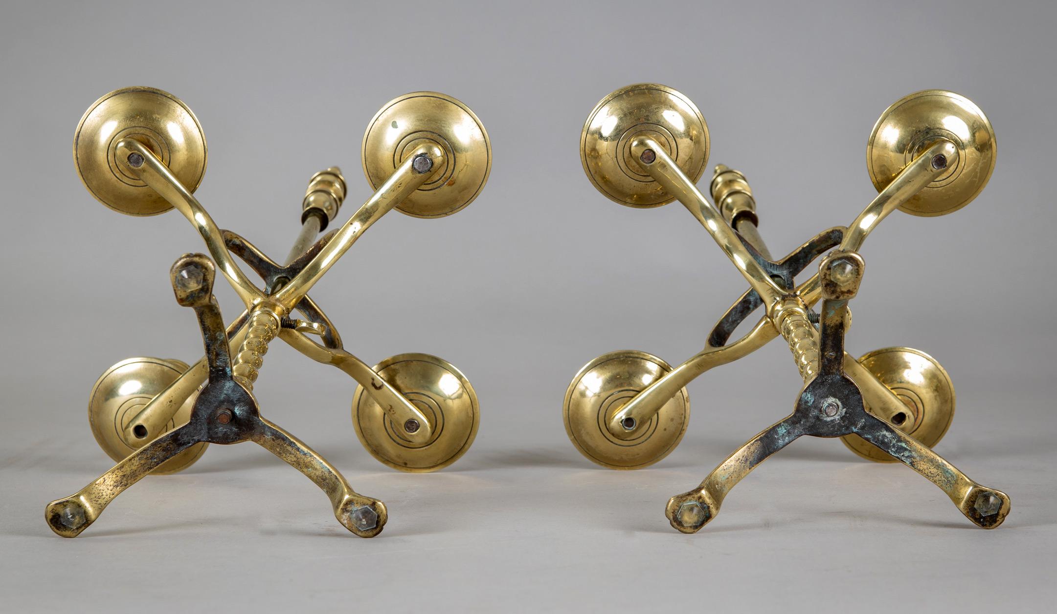 Antique English Brass Adjustable Candelabra, Pair For Sale 3
