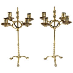 Antique English Brass Adjustable Candelabra, Pair