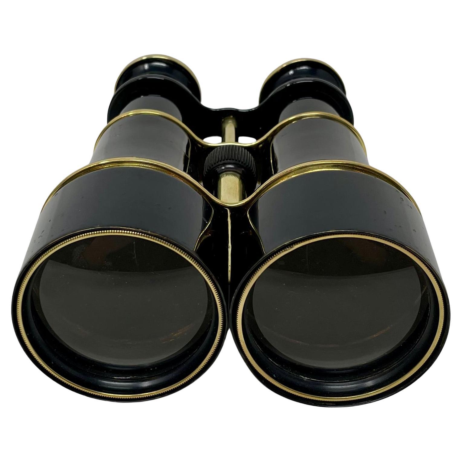 Antico binocolo inglese in ottone e smalto con custodia originale, circa 1920-1930. 1