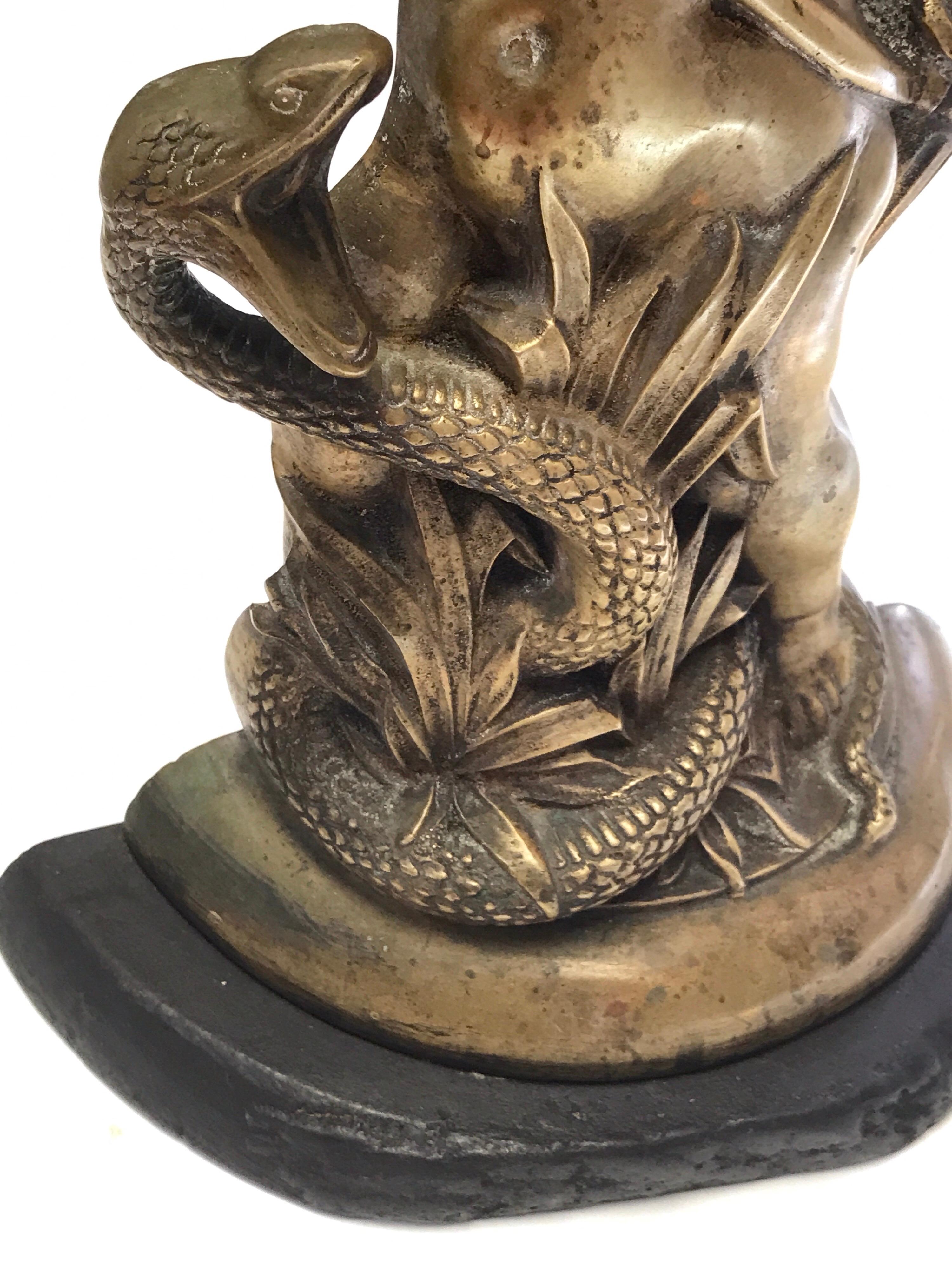 Antique English Brass and Iron Cupid with Serpent Doorstop 3
