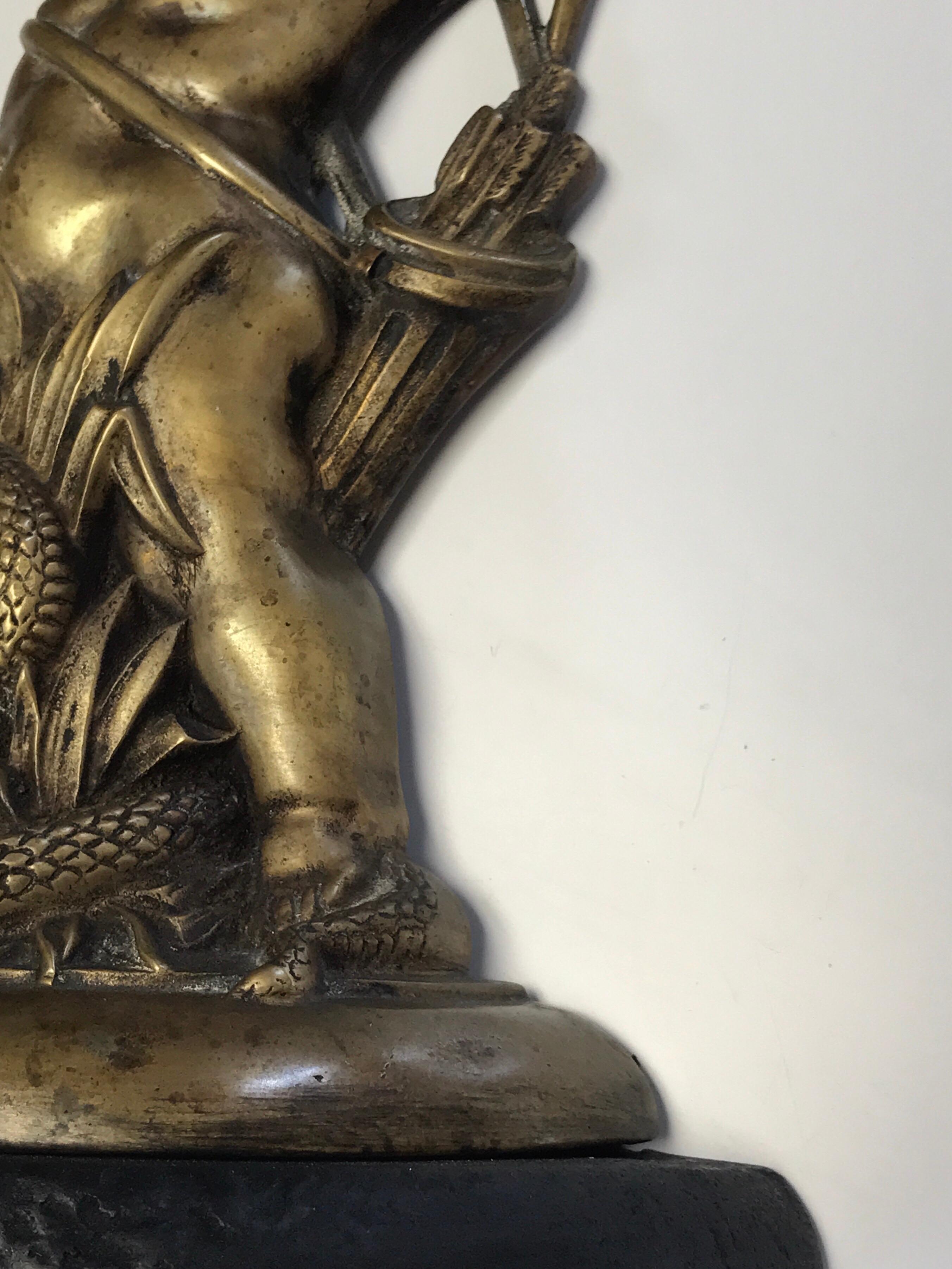 Antique English Brass and Iron Cupid with Serpent Doorstop In Good Condition In West Palm Beach, FL