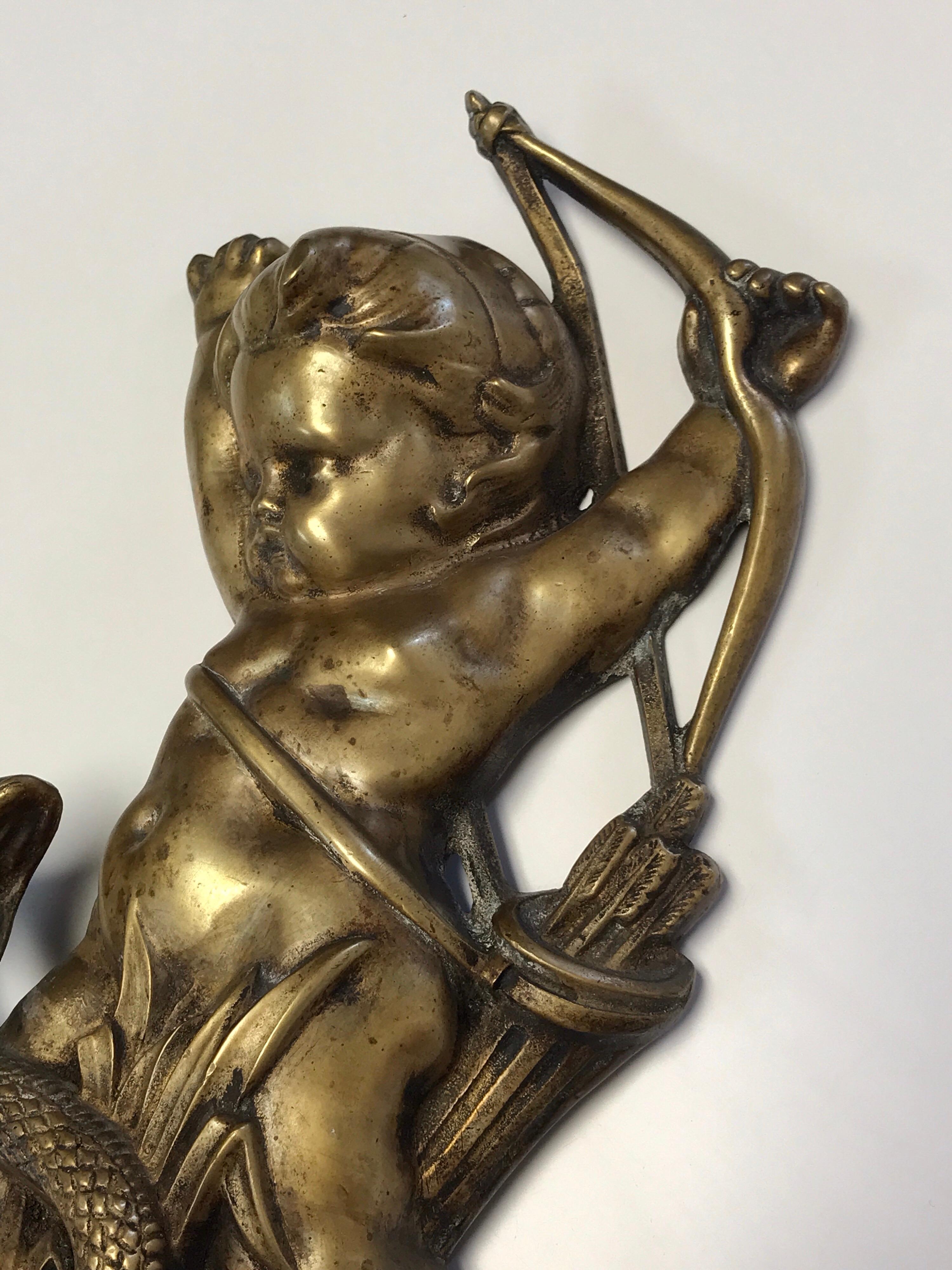 19th Century Antique English Brass and Iron Cupid with Serpent Doorstop