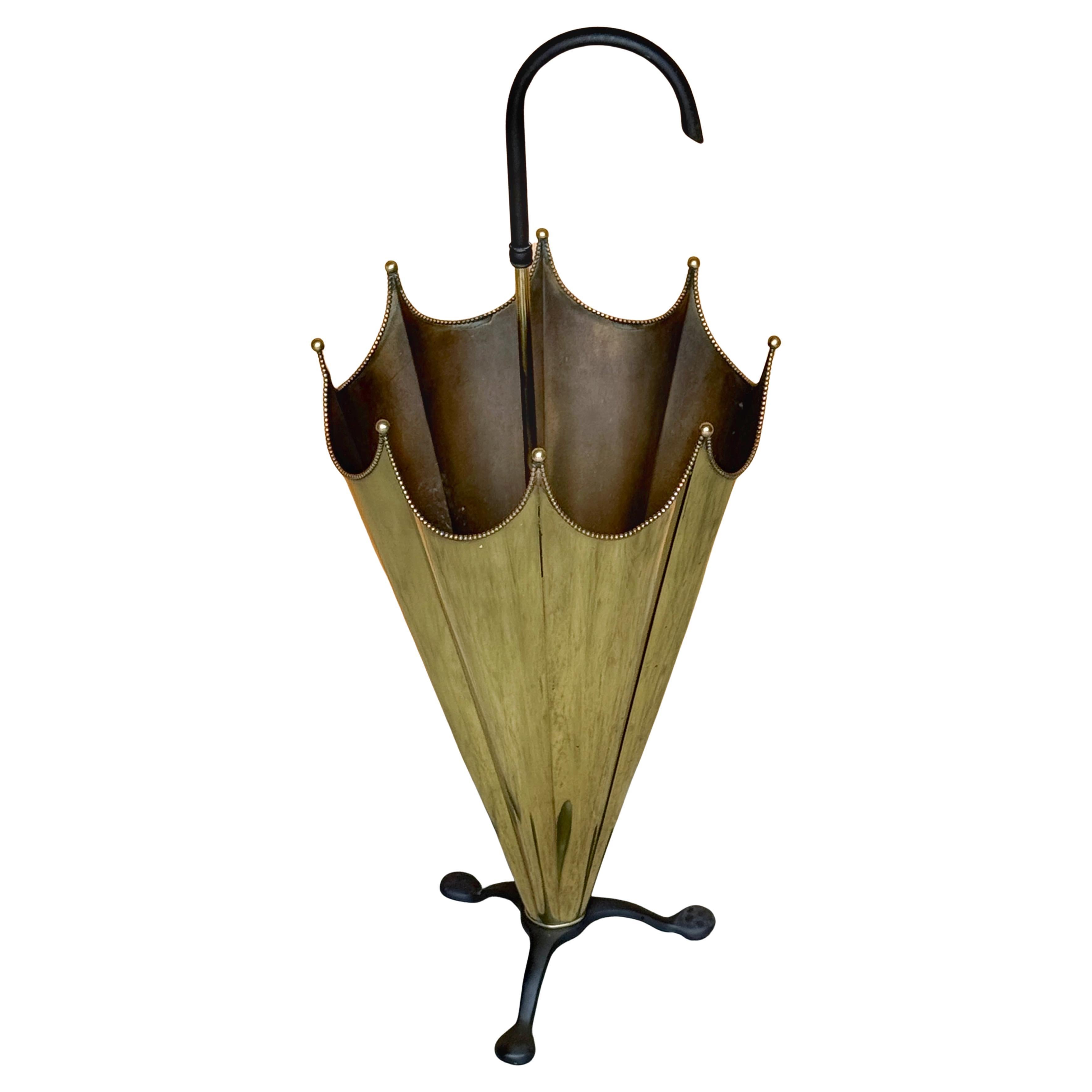 Antique English Brass and Iron Umbrella Stand in the Form of an Umbrella