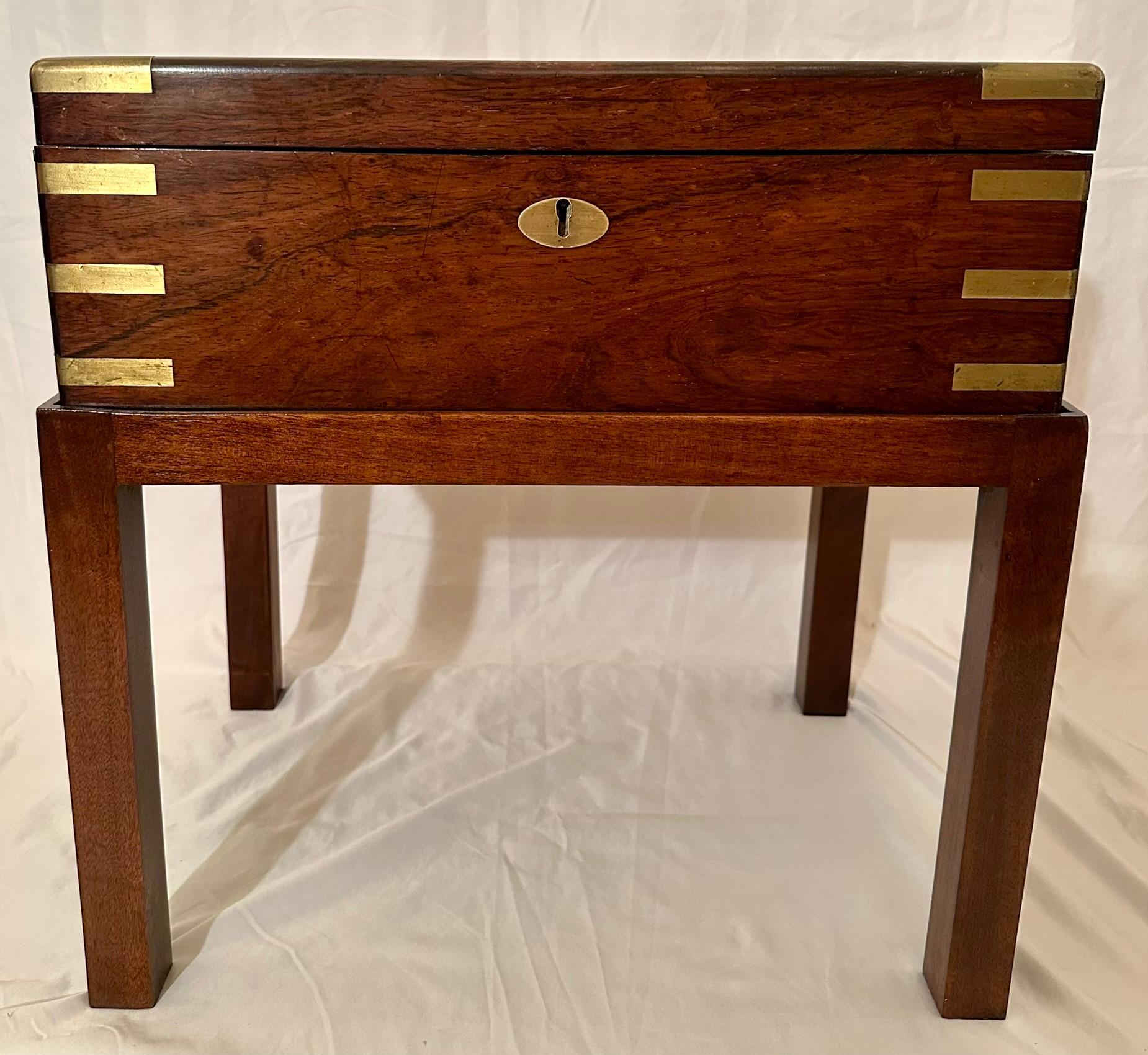 Anglais Antique English Brass Banded Rosewood Box on Stand, Circa 1880. en vente